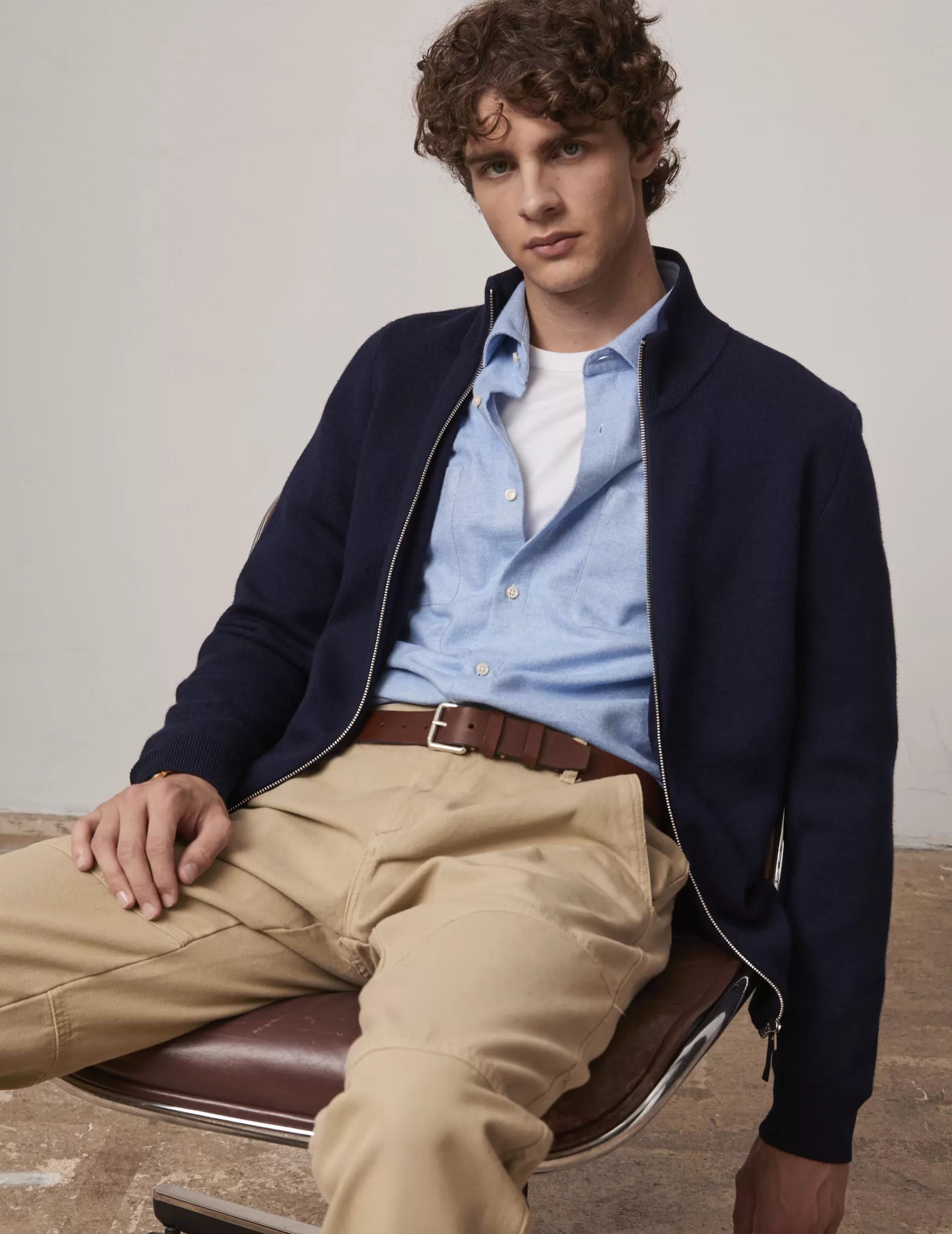 Figaret Paris Sweaters | Cardigan Gregory En Laine Merinos Bleu Marine
