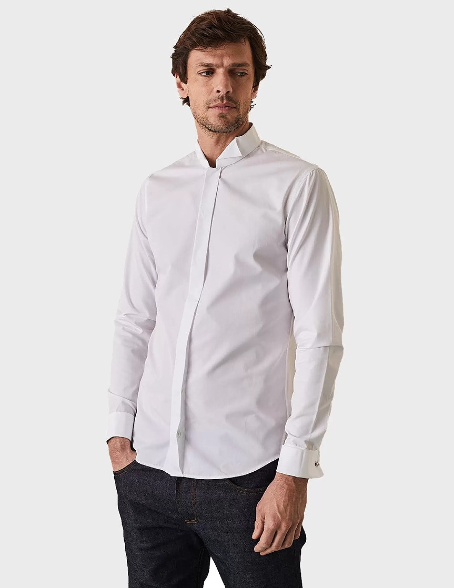 Figaret Paris Colors & Patterns·White Shirts | Styles·Ceremony Shirts | Chemise Ajustée Gorge Cachée Blanche