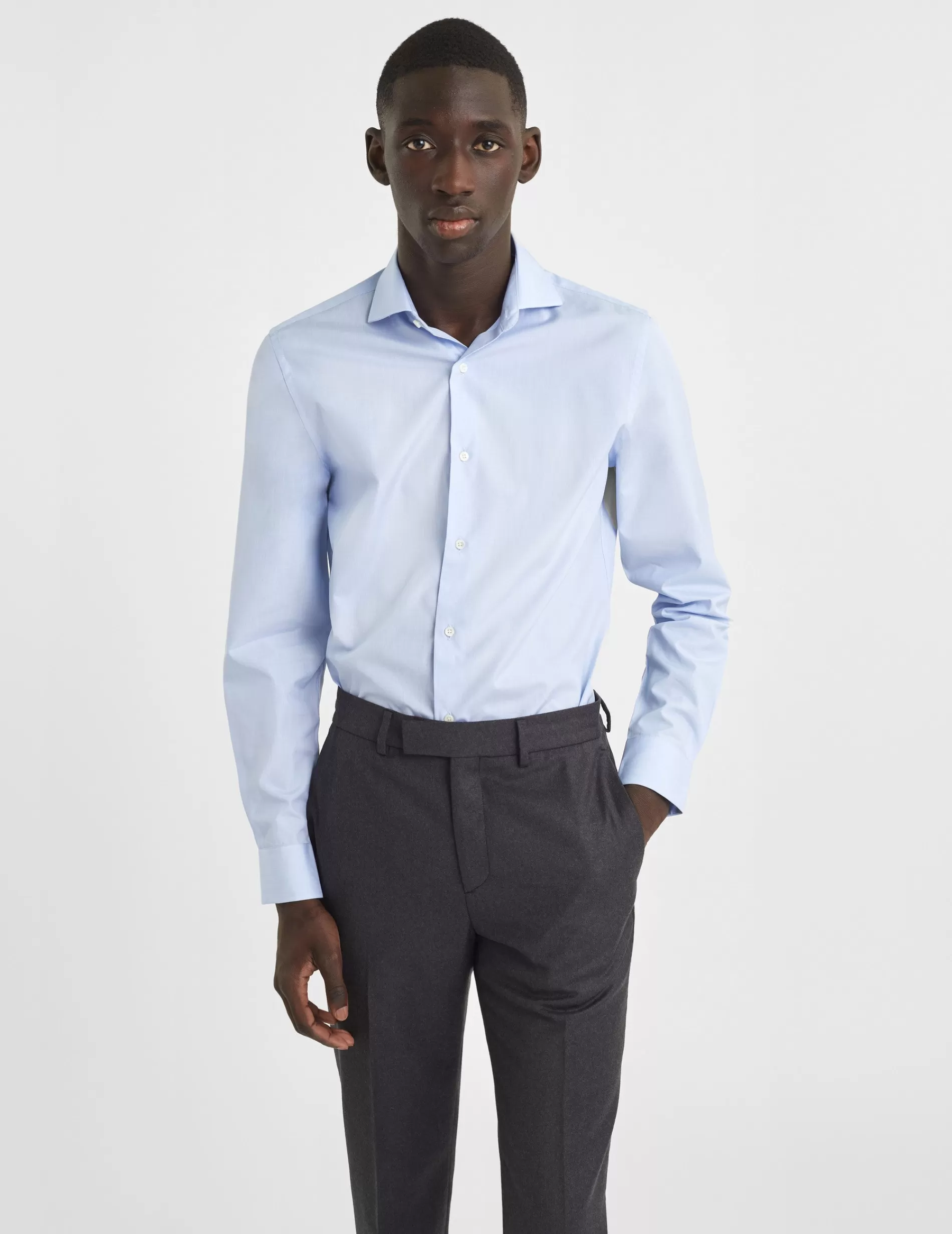 Figaret Paris Colors & Patterns·Stripe Shirts | Colors & Patterns·Blue Shirts | Chemise Ajustée Rayée Bleue Bleu clair