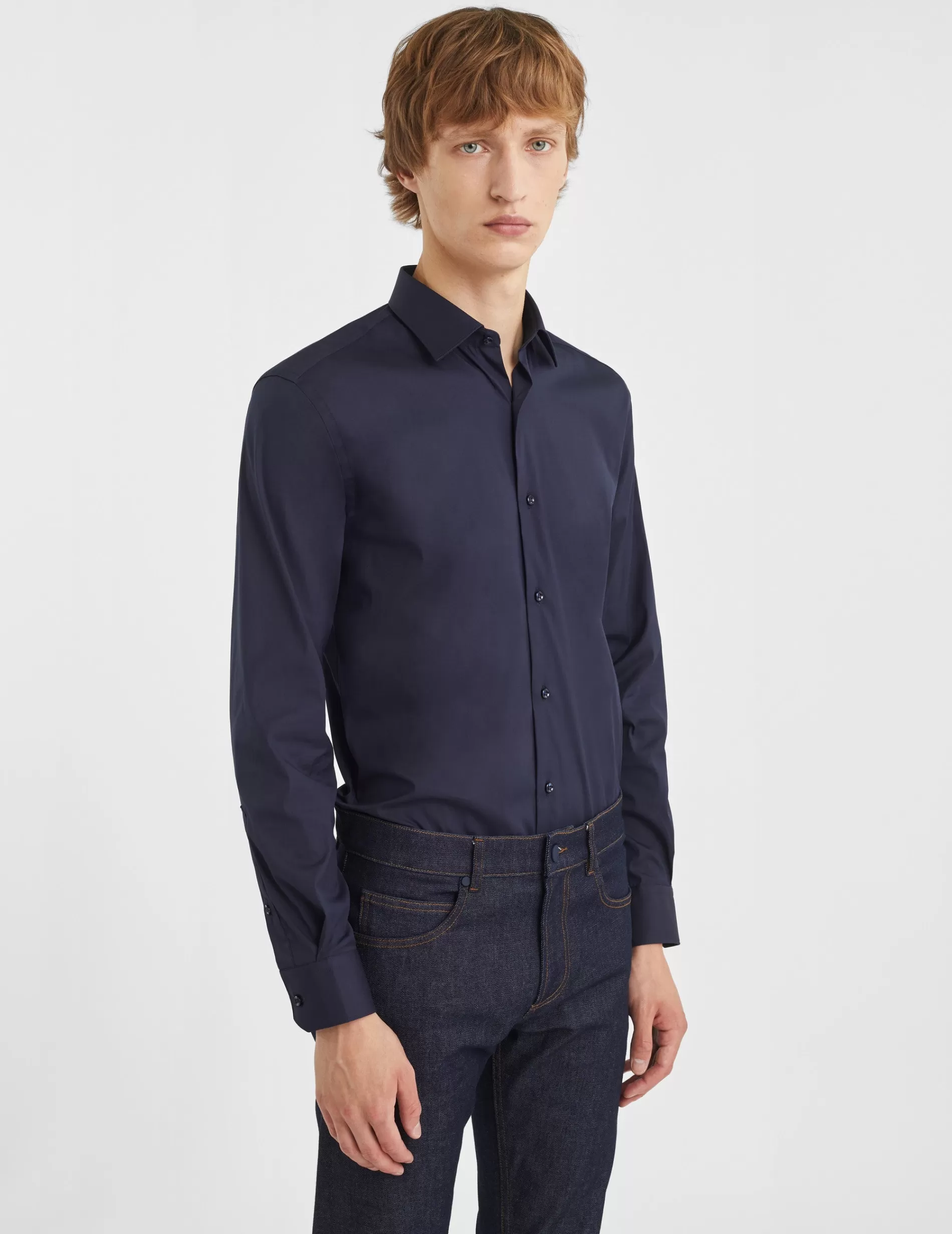 Figaret Paris Colors & Patterns·Blue Shirts | Styles·Formal Shirts | Chemise Ajustée Stretch Bleu Marine
