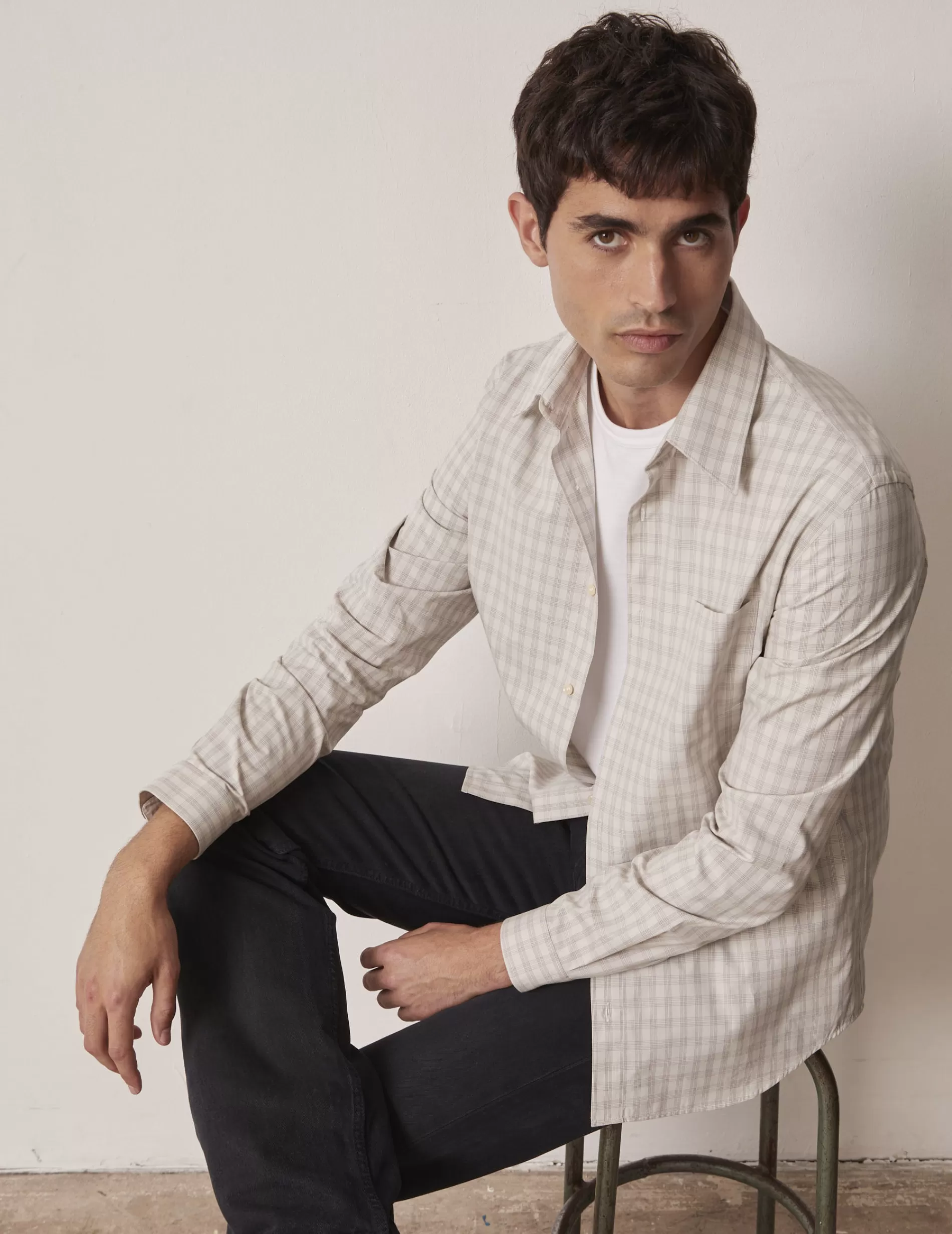 Figaret Paris Colors & Patterns·Check Shirts | Styles·Casual Shirts | Chemise Arnold à Carreaux Gris Et écru Ecru
