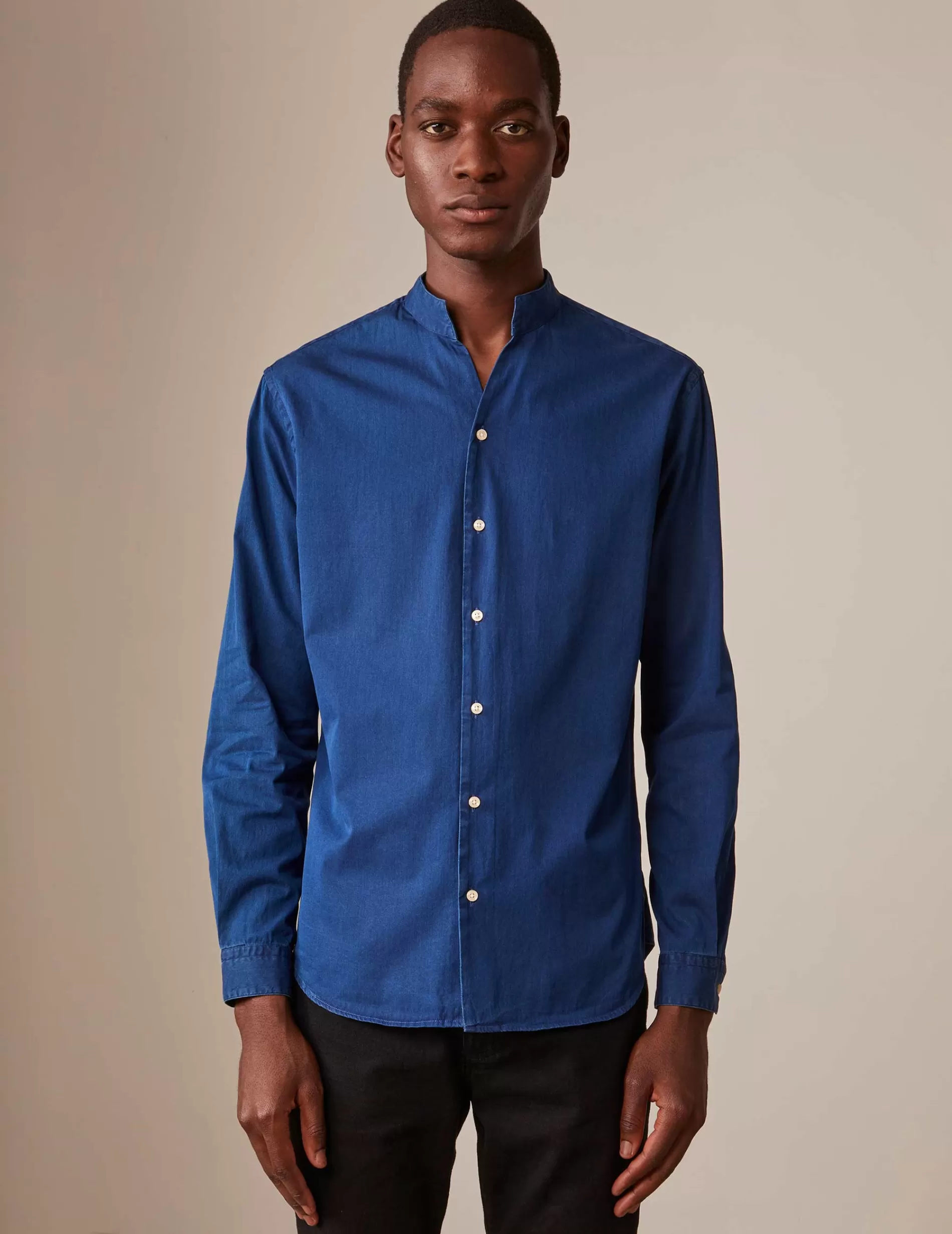 Figaret Paris Colors & Patterns·Blue Shirts | Styles·Casual Shirts | Chemise Carl En Denim Marine Bleu