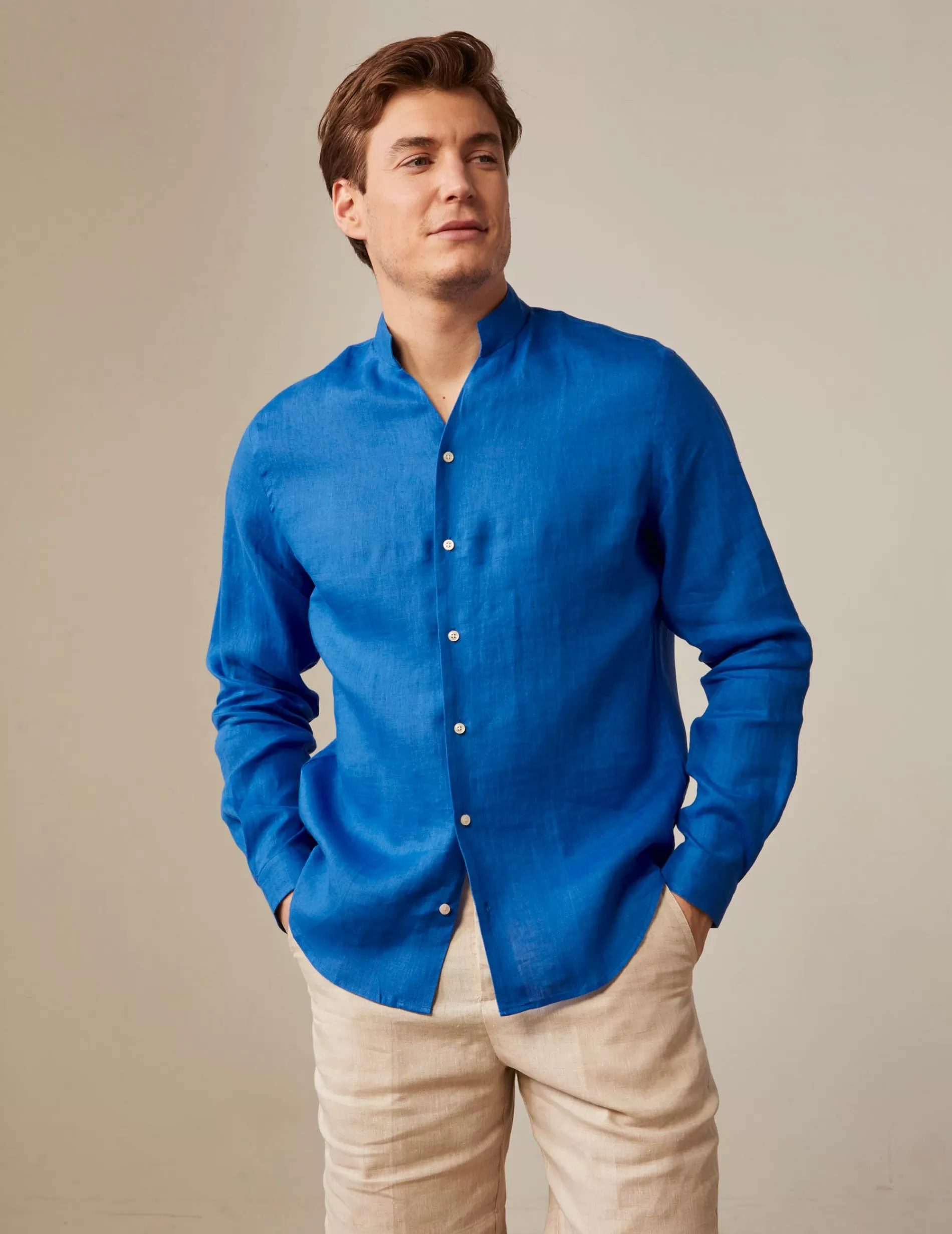 Figaret Paris Colors & Patterns·Blue Shirts | Styles·Casual Shirts | Chemise Carl En Lin Bleu