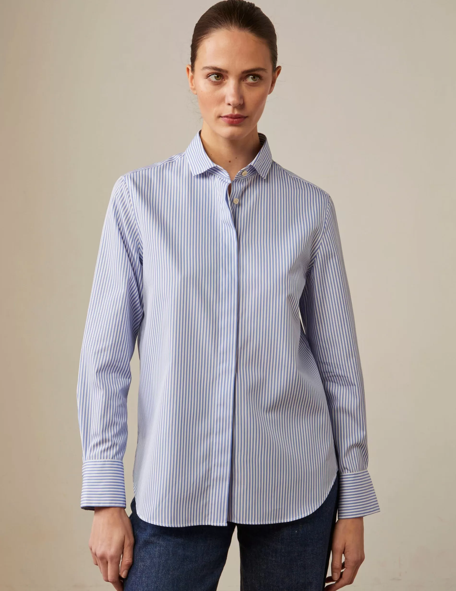 Figaret Paris Colors And Patterns·Stripe Shirts | Colors And Patterns·Blue Shirts | Chemise Caroline Gorge Cachée Rayée Bleue