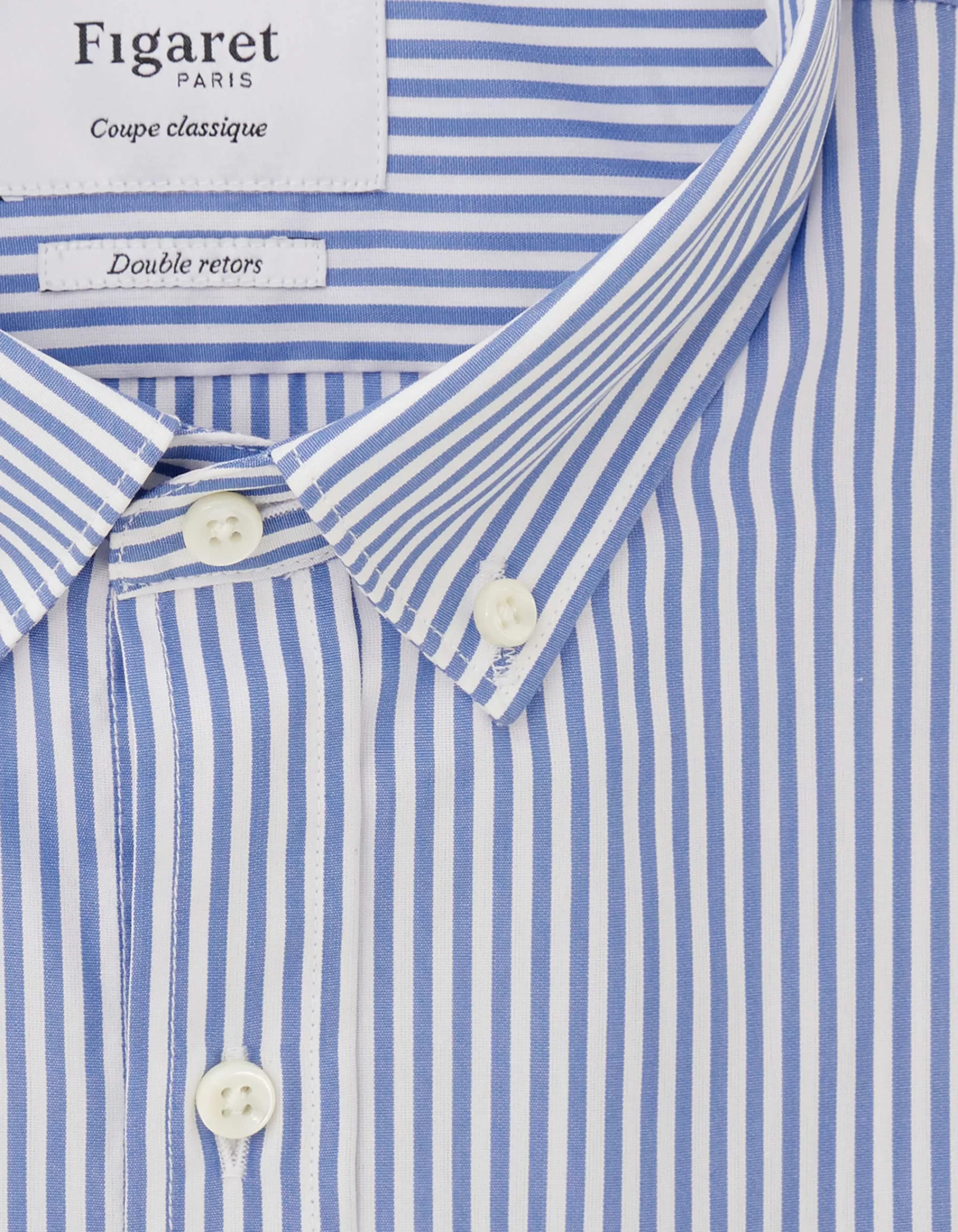 Figaret Paris Colors & Patterns·Stripe Shirts | Colors & Patterns·Blue Shirts | Chemise Classique Manches Courtes Rayée Bleue