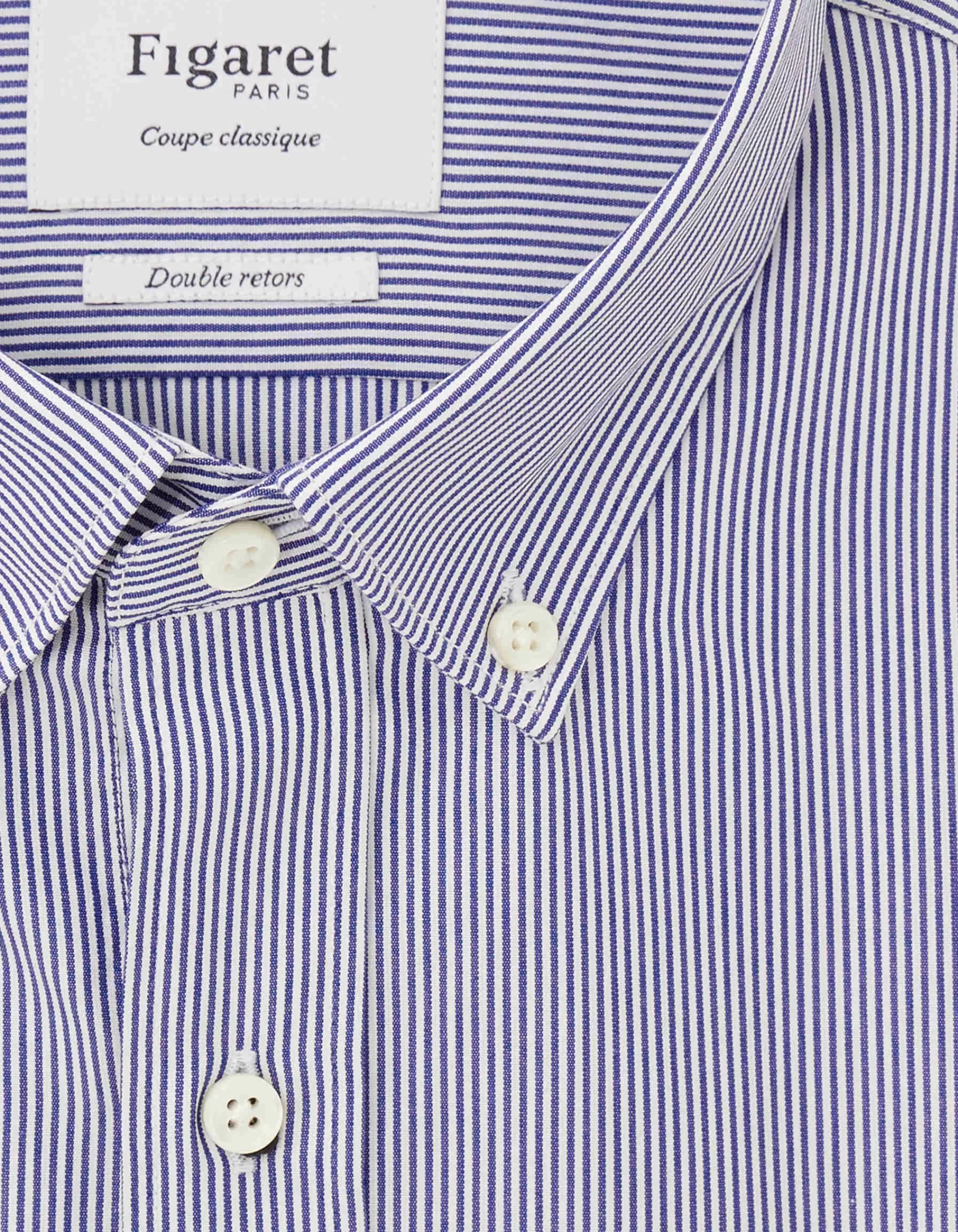 Figaret Paris Colors & Patterns·Stripe Shirts | Colors & Patterns·Blue Shirts | Chemise Classique Manches Courtes Rayée Bleue