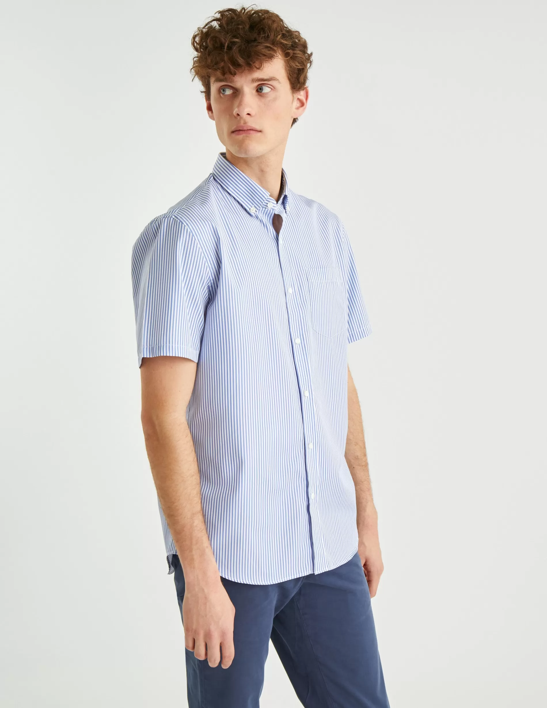 Figaret Paris Colors & Patterns·Stripe Shirts | Colors & Patterns·Blue Shirts | Chemise Classique Manches Courtes Rayée Bleue