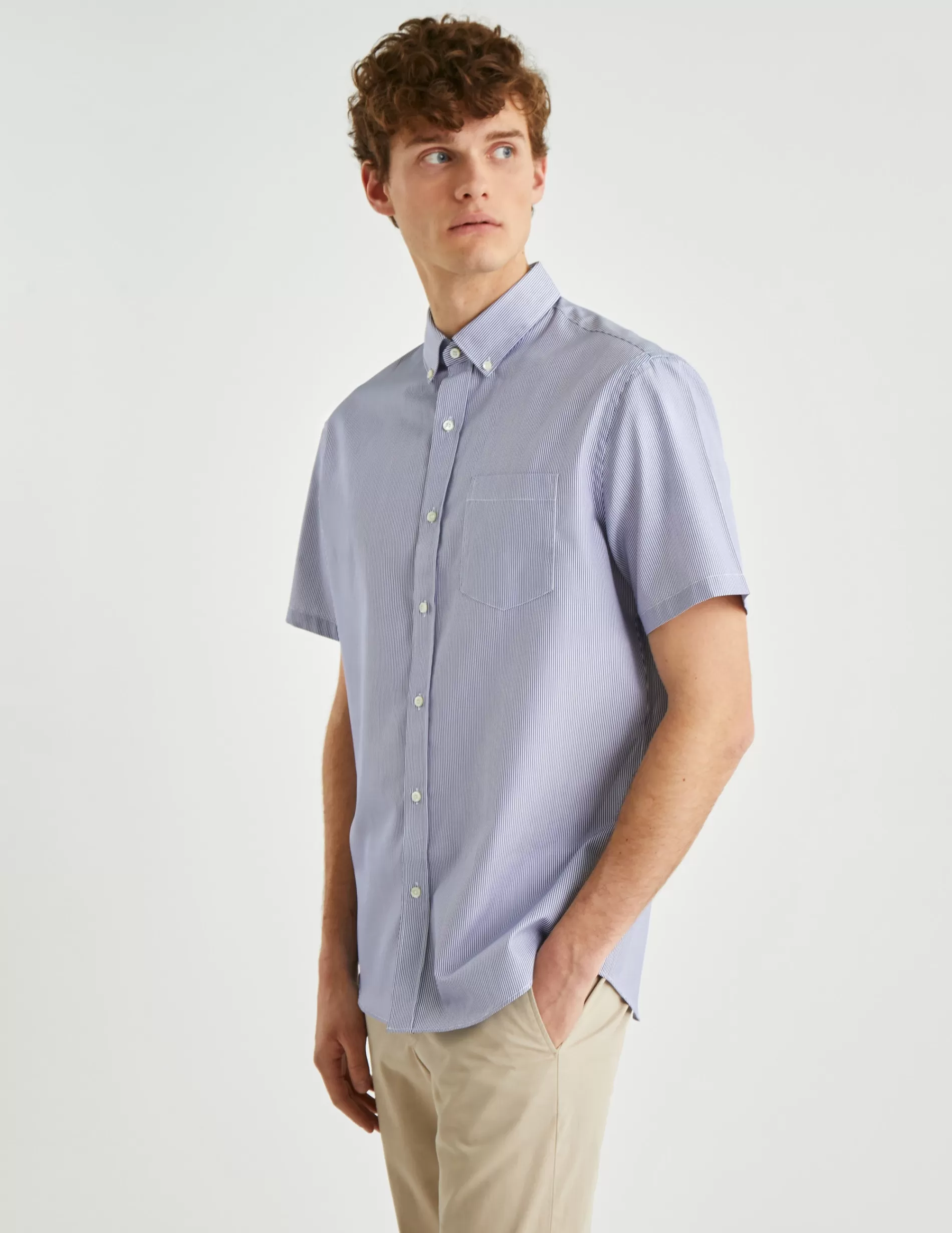 Figaret Paris Colors & Patterns·Stripe Shirts | Colors & Patterns·Blue Shirts | Chemise Classique Manches Courtes Rayée Bleue