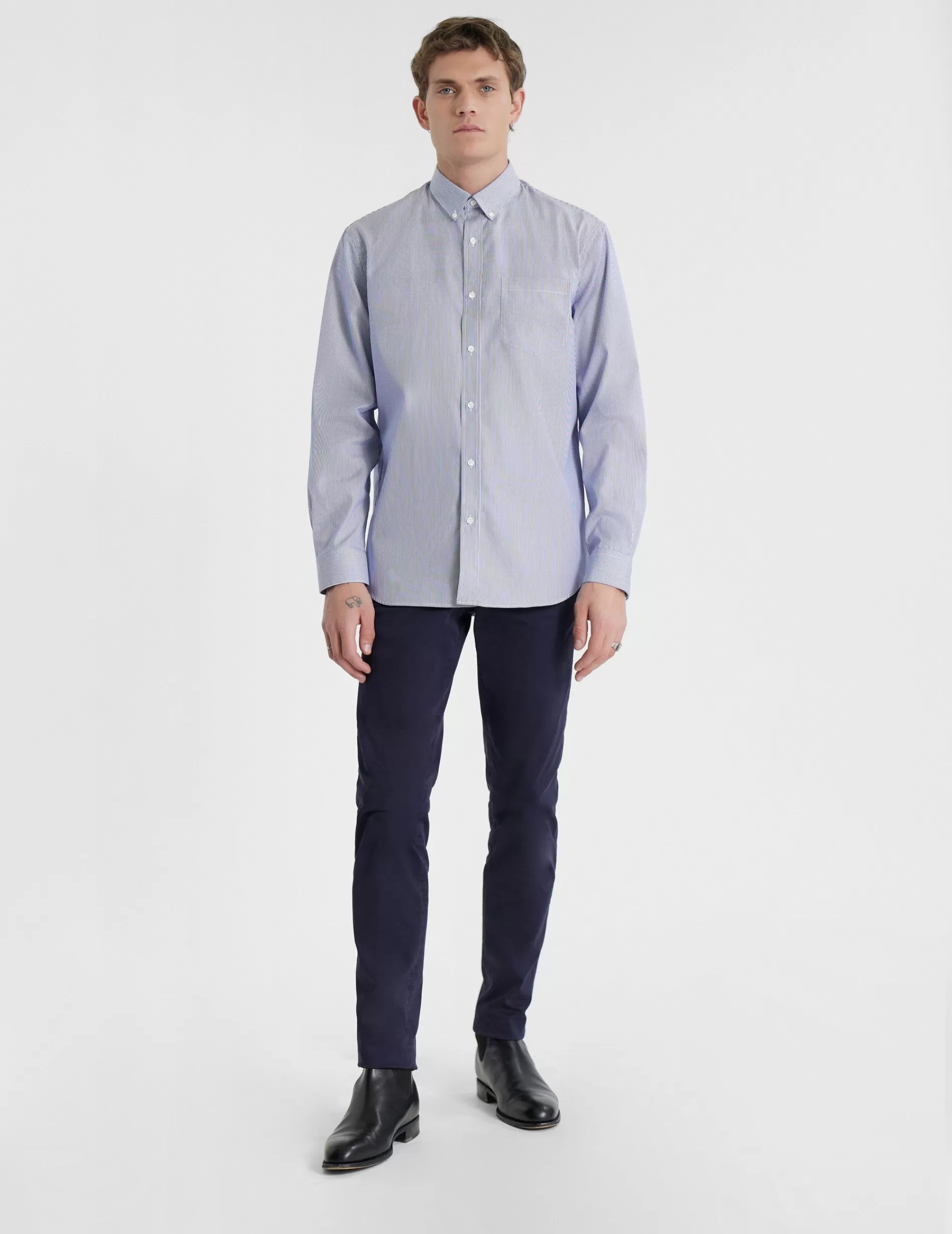 Figaret Paris Colors & Patterns·Stripe Shirts | Colors & Patterns·Blue Shirts | Chemise Classique Rayée Bleue