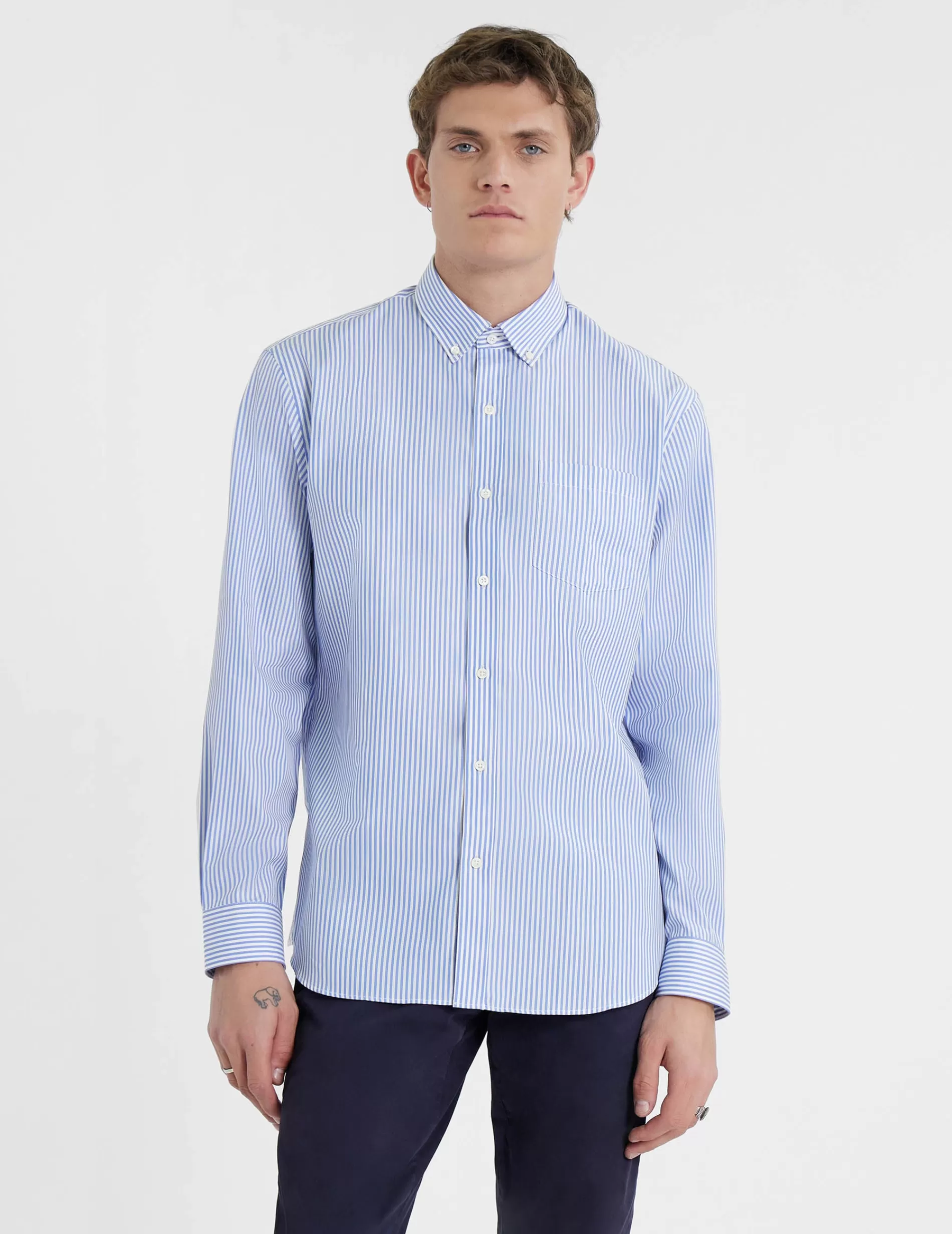 Figaret Paris Colors & Patterns·Stripe Shirts | Colors & Patterns·Blue Shirts | Chemise Classique Rayée Bleue