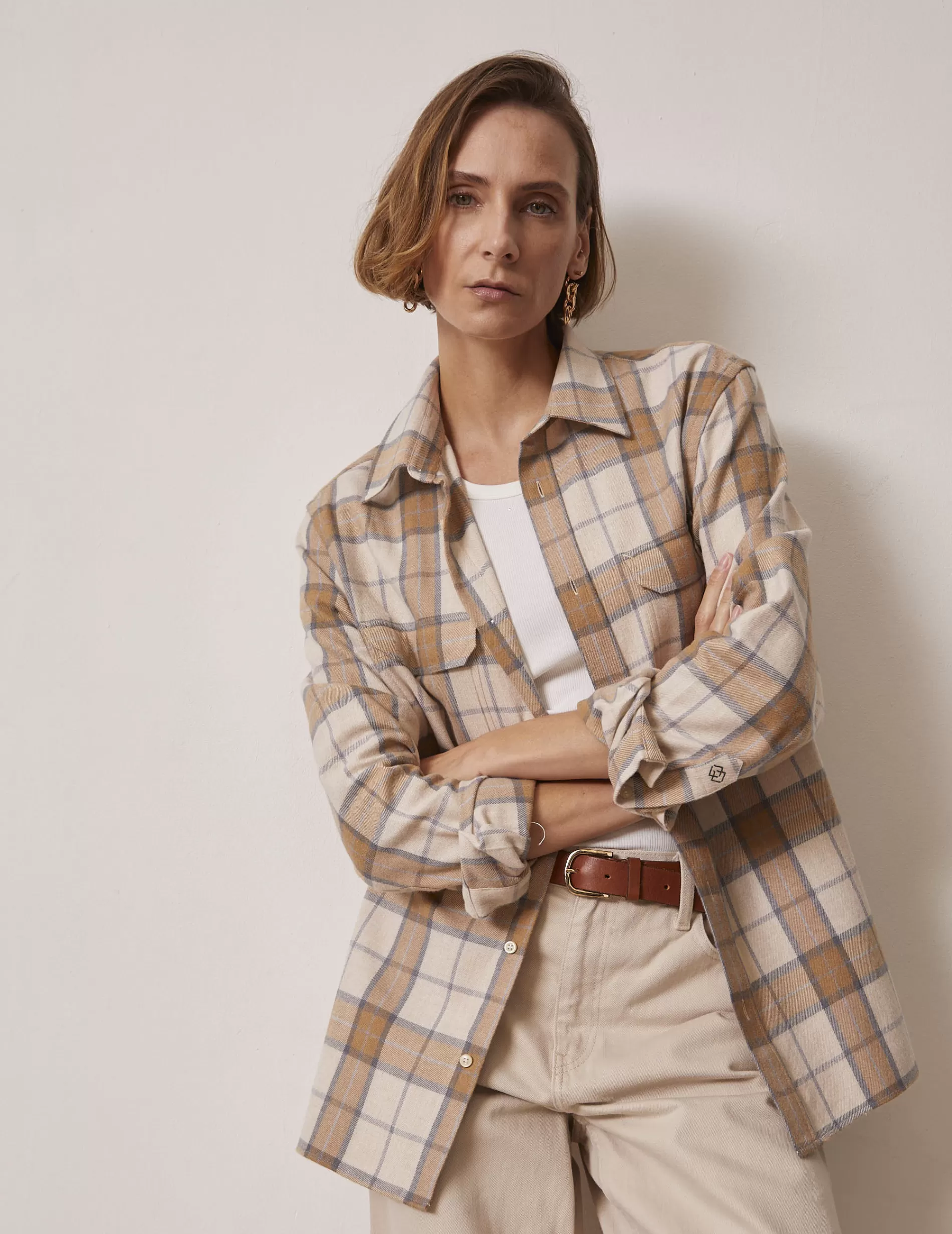 Figaret Paris Fabrics·Cotton Shirts | Colors & Patterns·Check Shirts | Chemise Florian à Carreaux s Beige