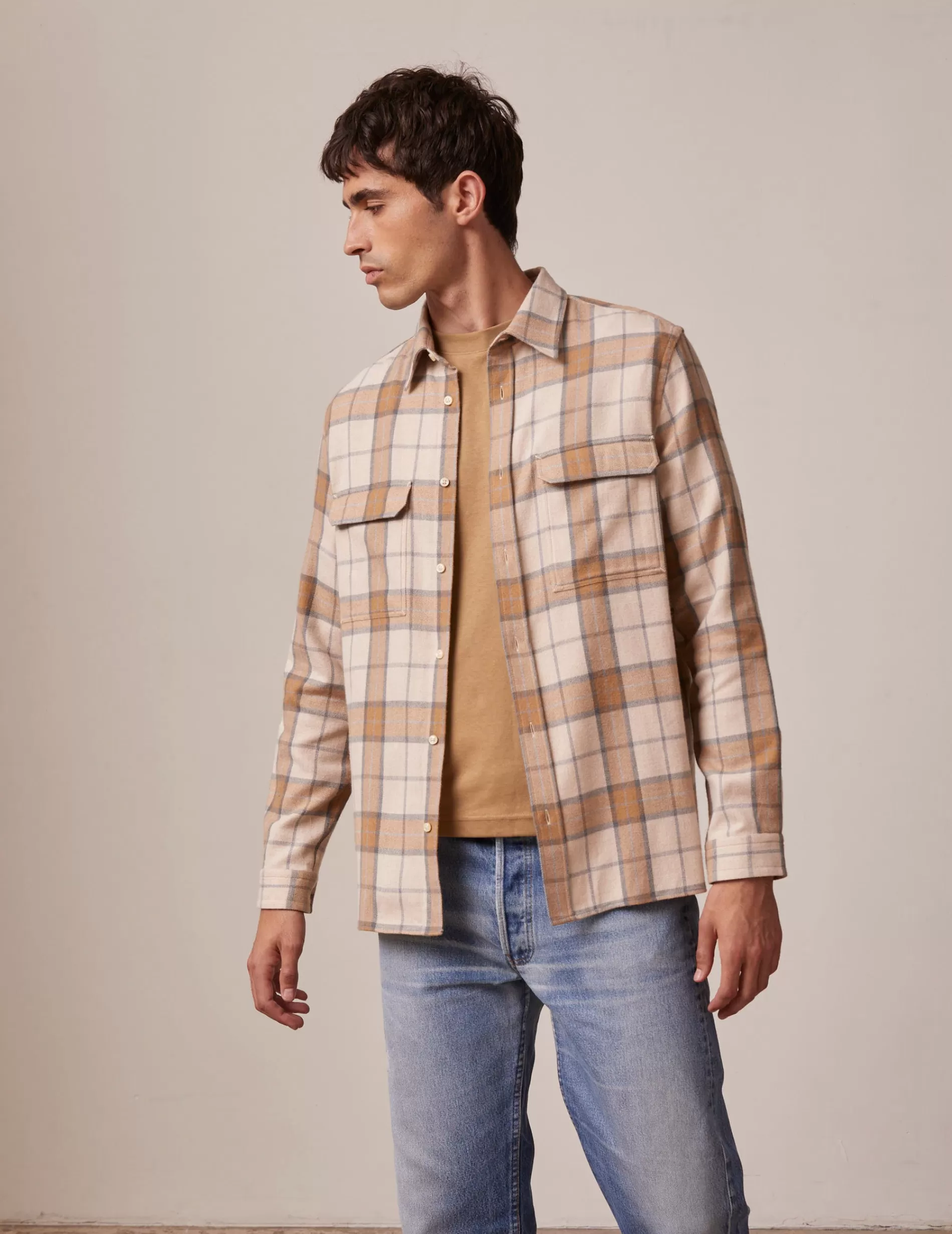 Figaret Paris Fabrics·Cotton Shirts | Colors & Patterns·Check Shirts | Chemise Florian à Carreaux s Beige