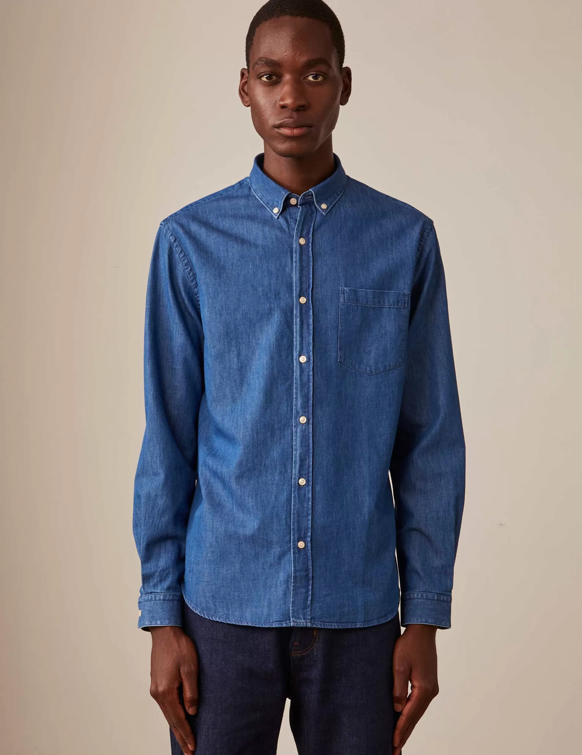 Figaret Paris Colors & Patterns·Blue Shirts | Styles·Casual Shirts | Chemise Gabriel En Denim Bleu