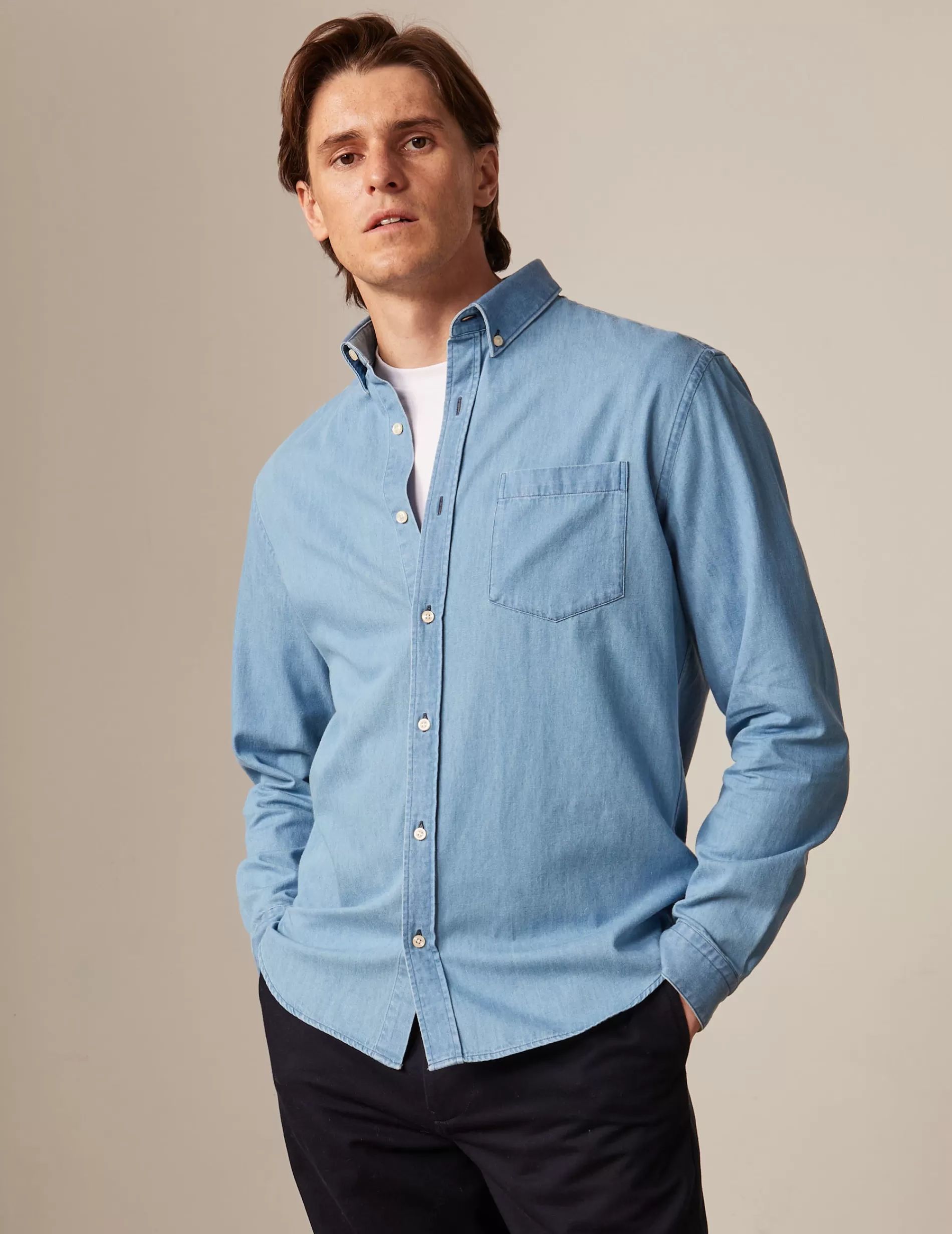 Figaret Paris Colors & Patterns·Blue Shirts | Styles·Casual Shirts | Chemise Gabriel En Denim Bleu Bleu clair