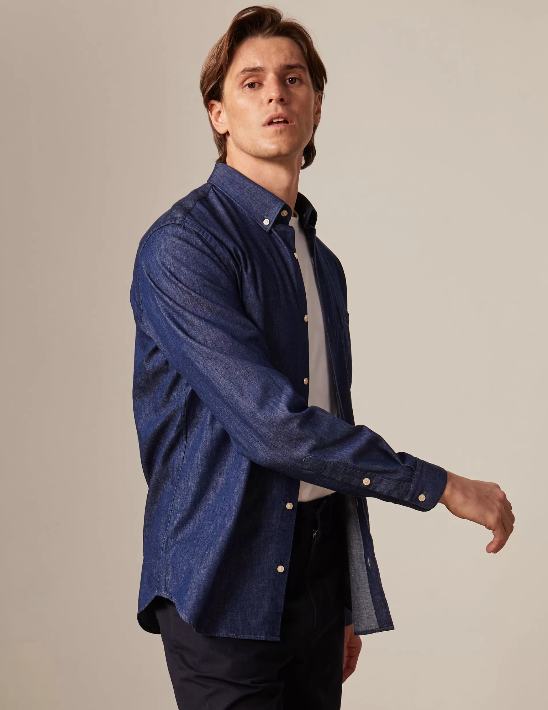 Figaret Paris Colors & Patterns·Blue Shirts | Styles·Casual Shirts | Chemise Gabriel En Denim Bleu Marine