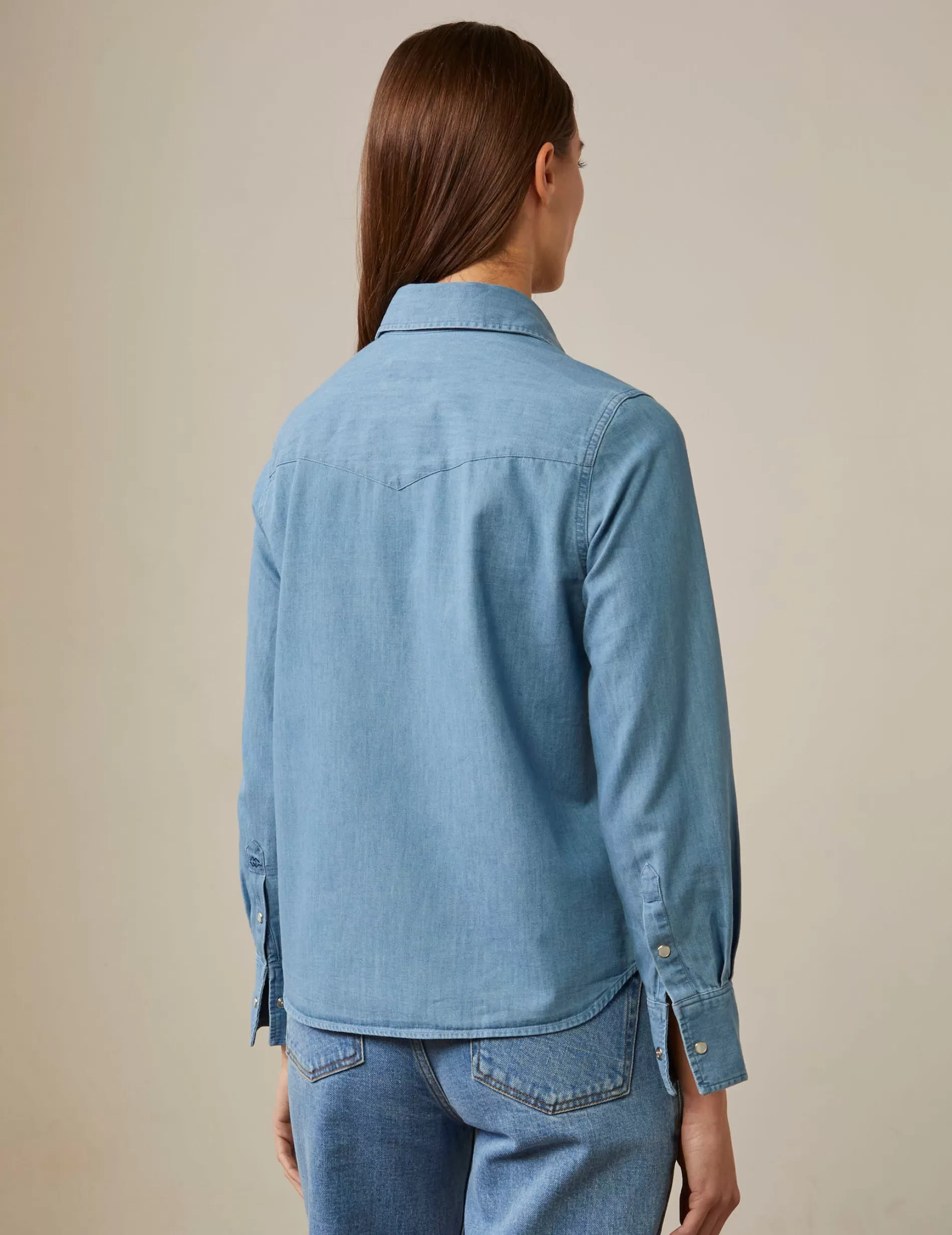 Figaret Paris Colors And Patterns·Plain Shirts | Colors And Patterns·Blue Shirts | Chemise Gisèle En Denim Bleu Clair