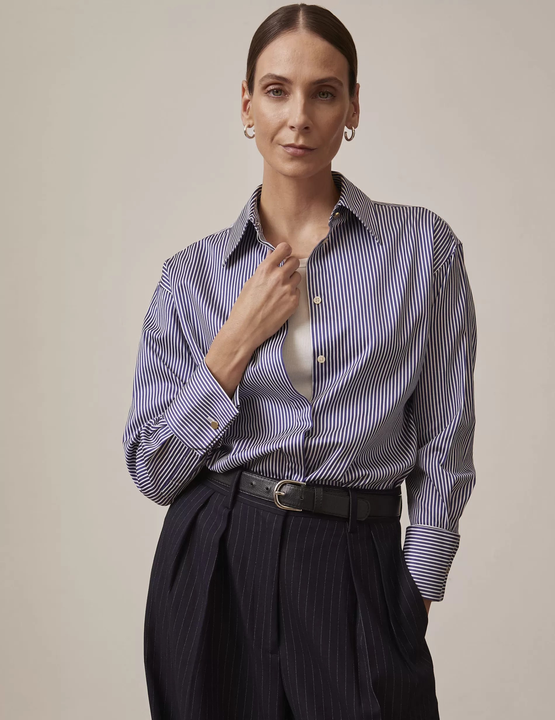 Figaret Paris Colors And Patterns·Stripe Shirts | Colors And Patterns·Blue Shirts | Chemise Hillie Gorge Cachée Rayée Bleu Marine
