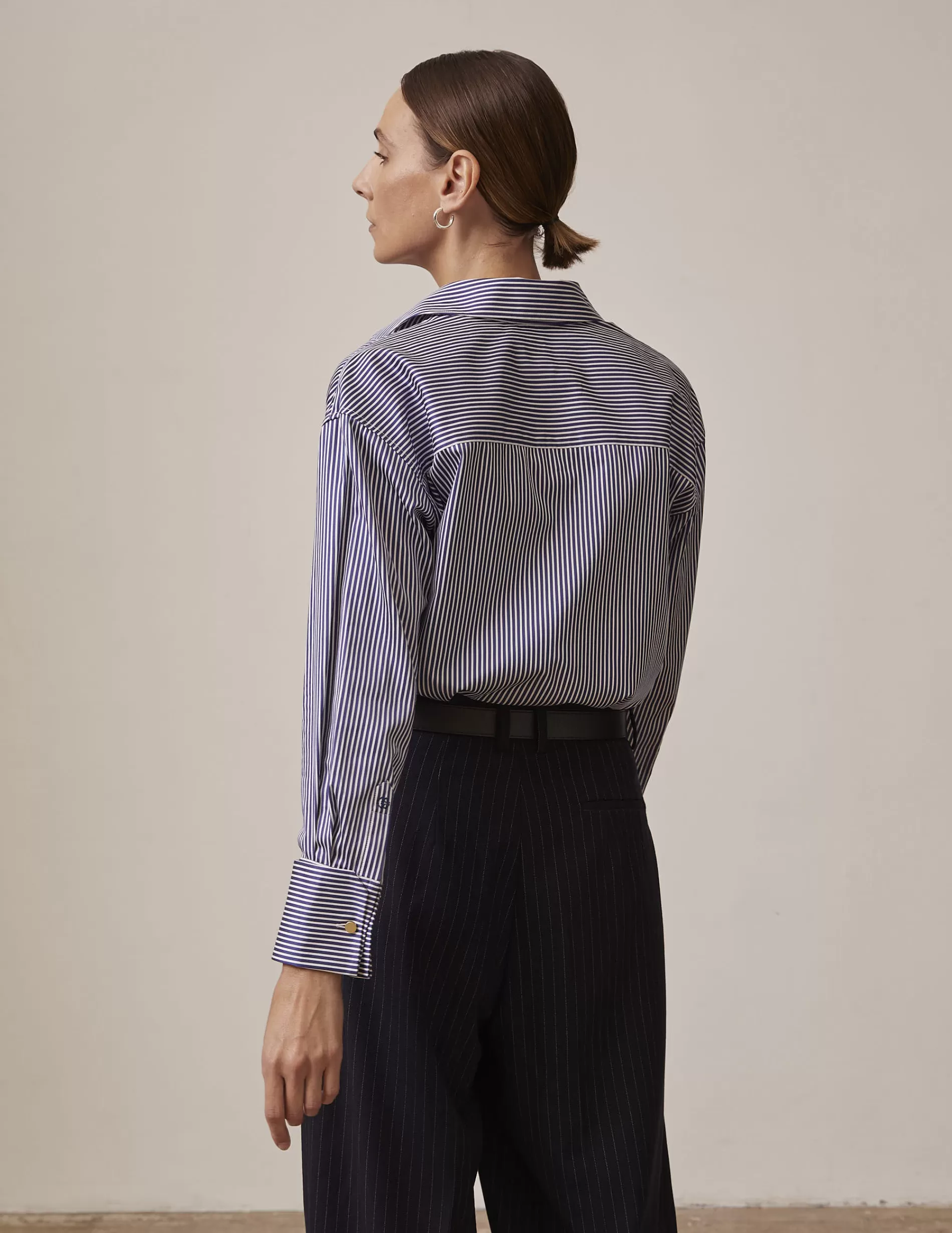 Figaret Paris Colors And Patterns·Stripe Shirts | Colors And Patterns·Blue Shirts | Chemise Hillie Gorge Cachée Rayée Bleu Marine