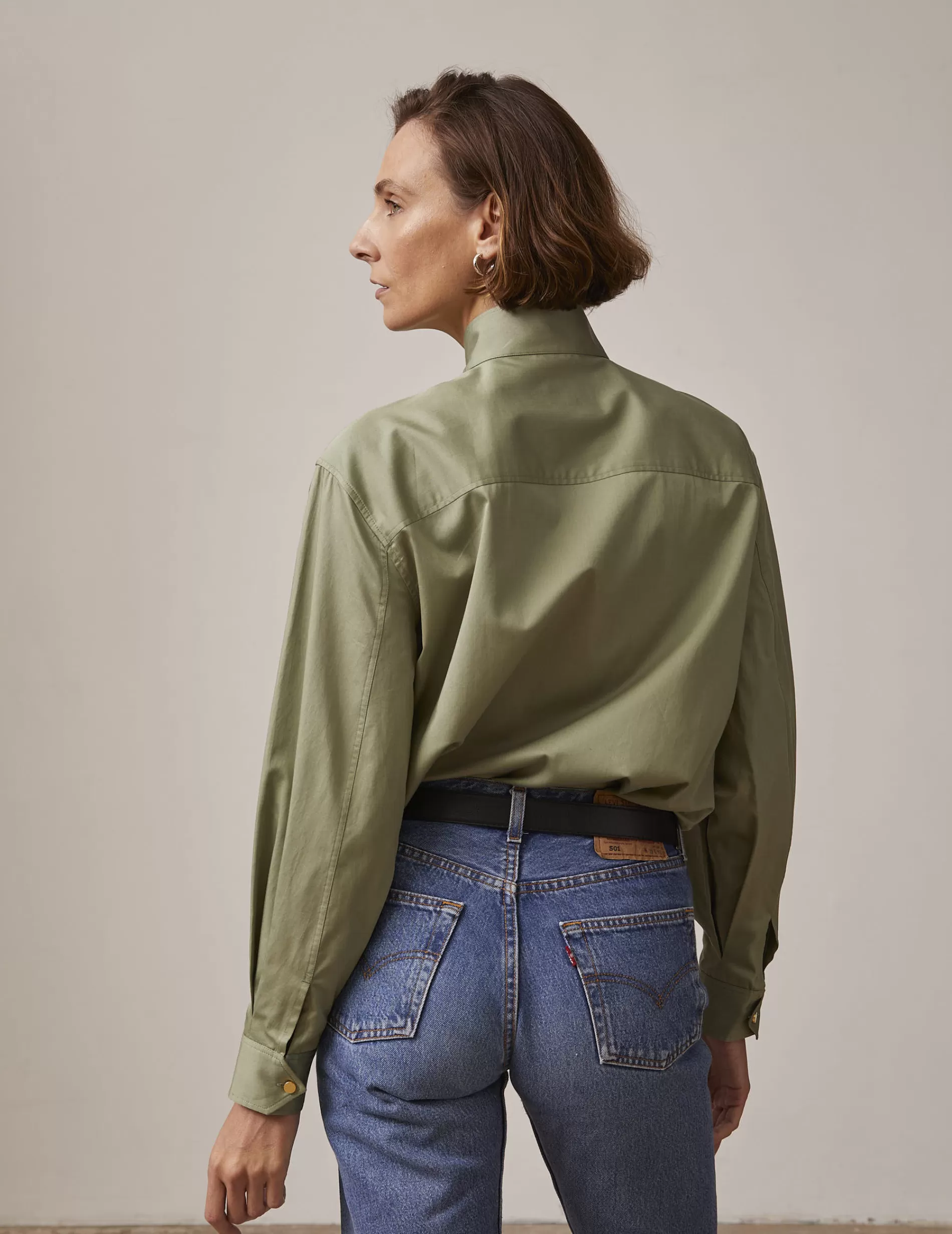 Figaret Paris Colors And Patterns·Plain Shirts | Fabrics·Cotton Shirts | Chemise Innaée Gorge Cachée Kaki