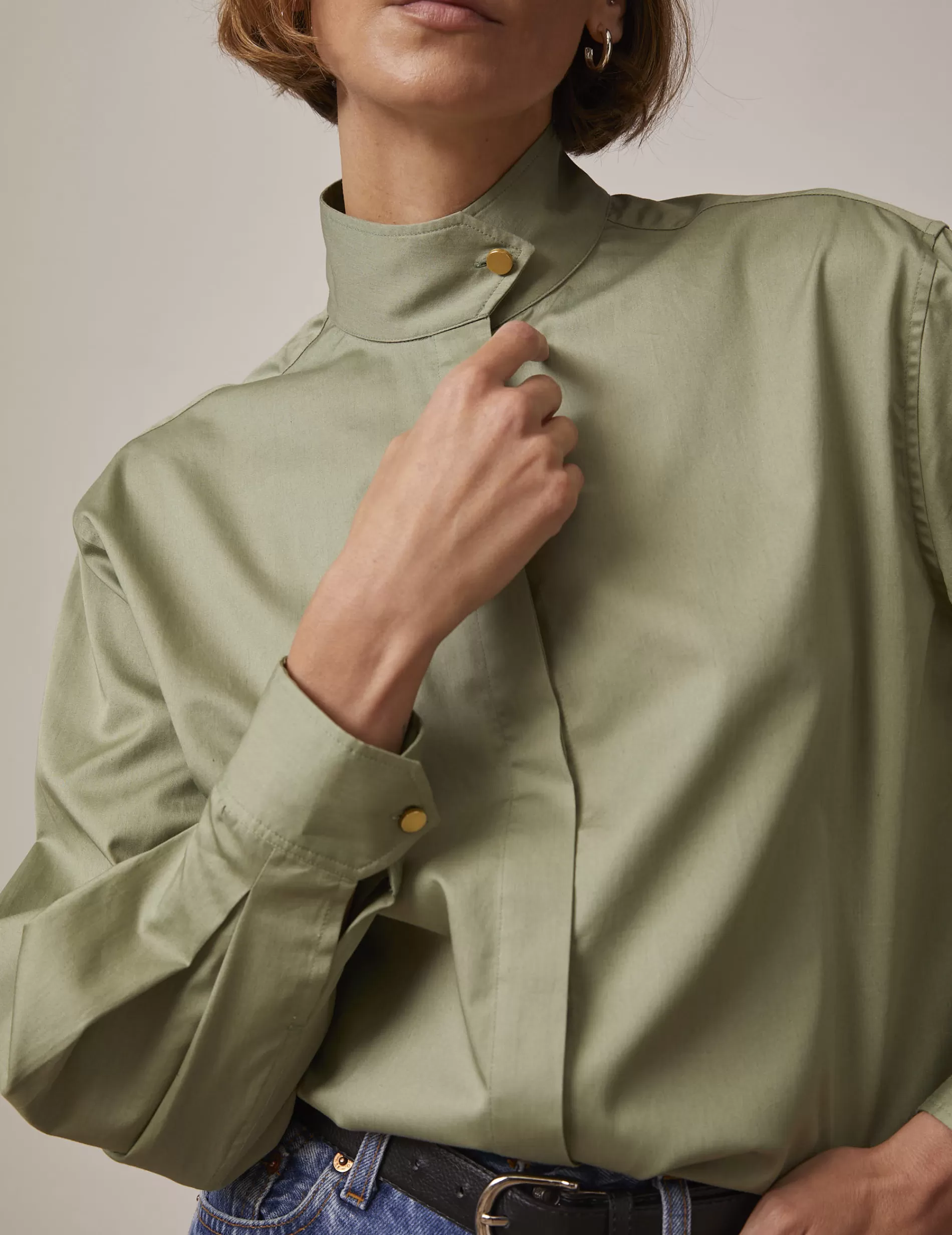 Figaret Paris Colors And Patterns·Plain Shirts | Fabrics·Cotton Shirts | Chemise Innaée Gorge Cachée Kaki