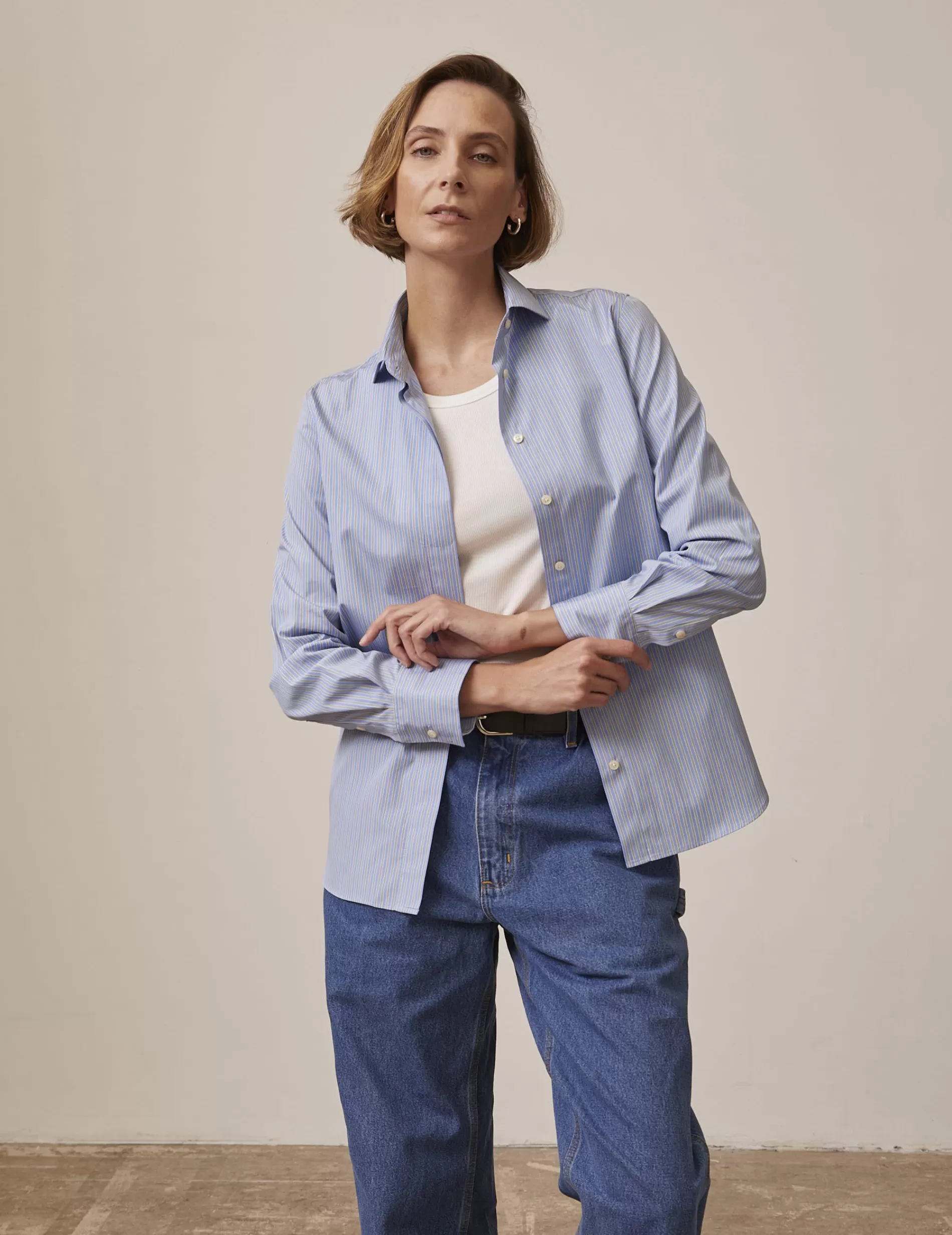 Figaret Paris Colors And Patterns·Stripe Shirts | Colors And Patterns·Blue Shirts | Chemise Irina Gorge Cachée Rayée e Bleu