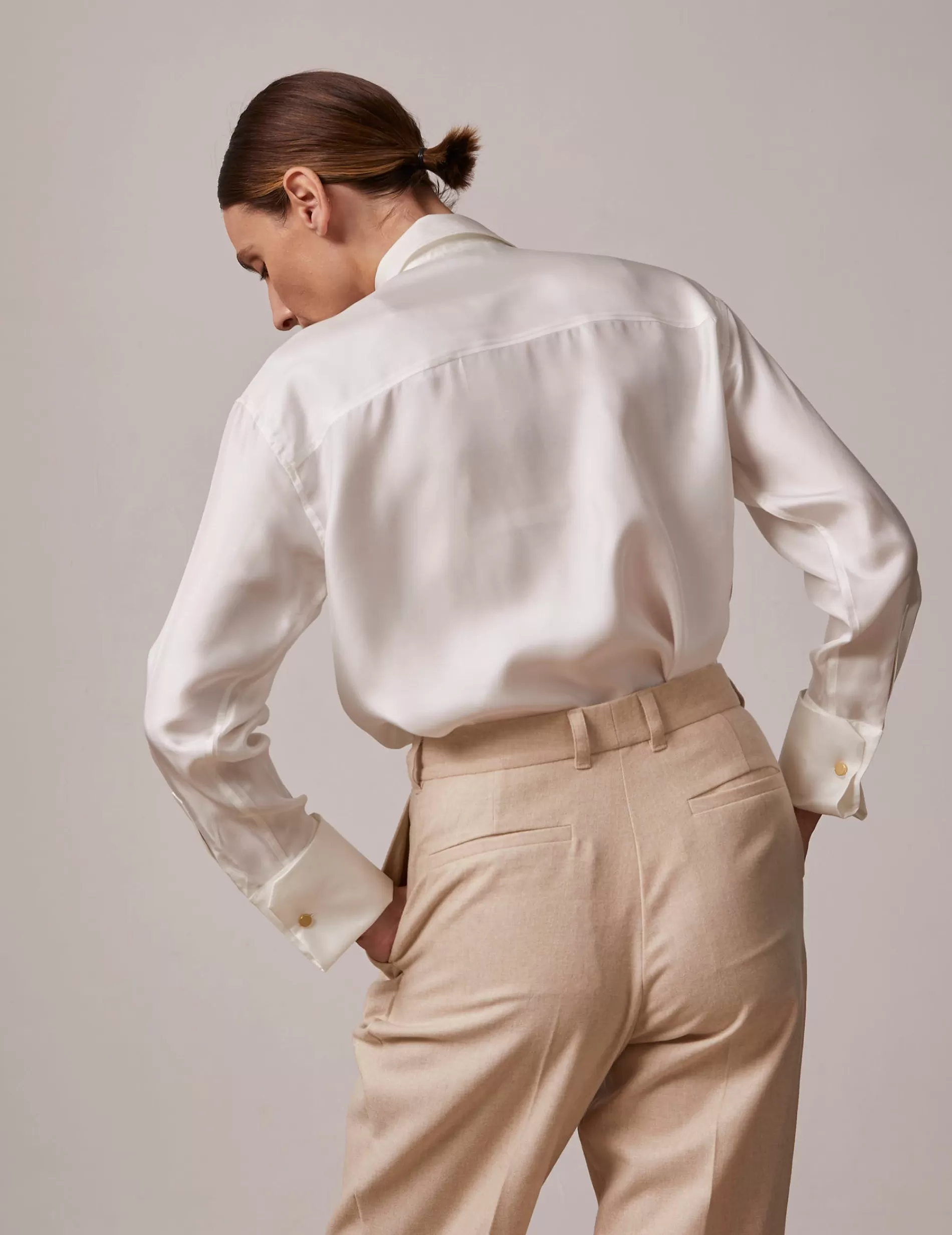 Figaret Paris Colors And Patterns·Plain Shirts | Curation·Chemises Habillées | Chemise Irisa Gorge Cachée En Soie écrue Ecru