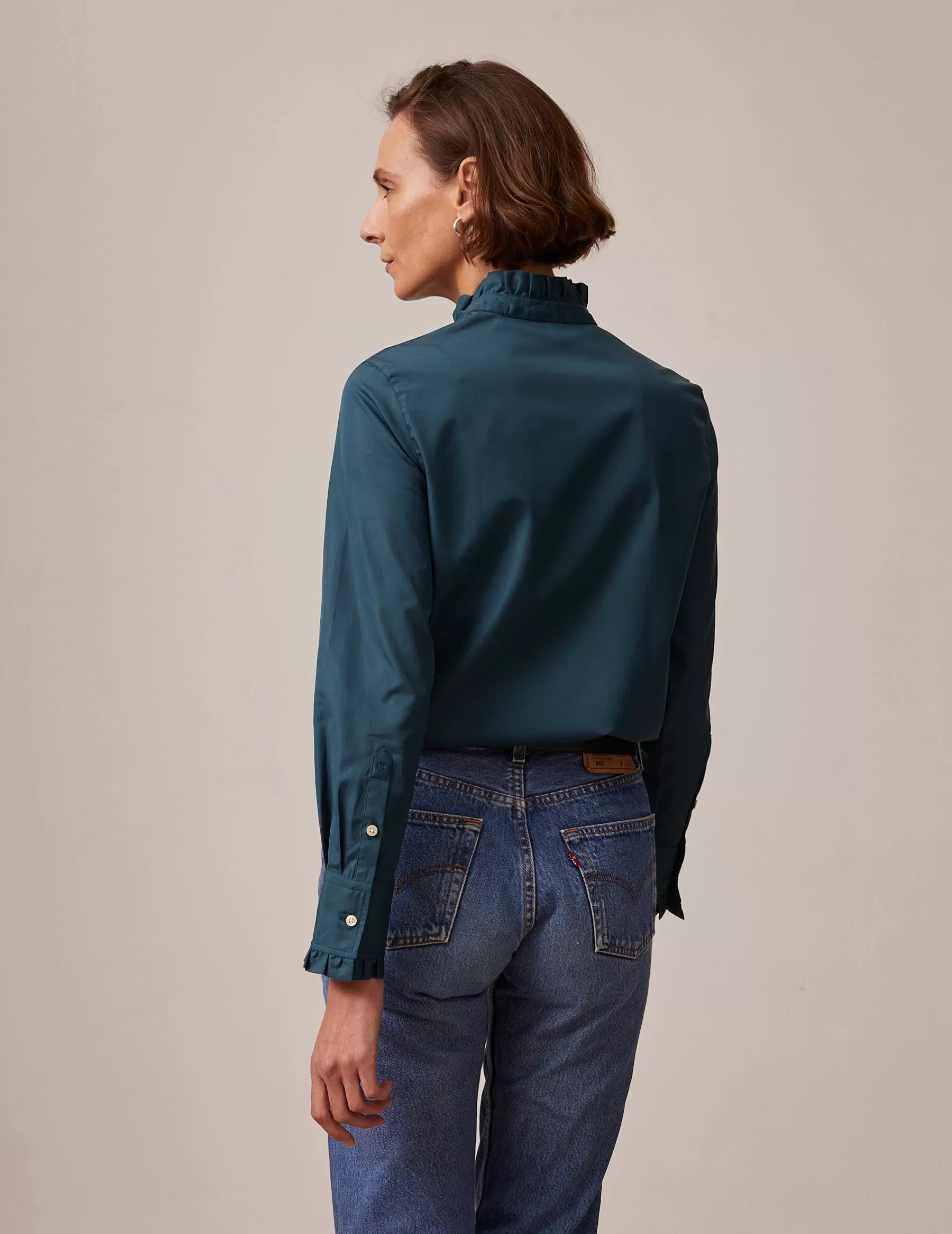 Figaret Paris Colors And Patterns·Plain Shirts | Fabrics·Cotton Shirts | Chemise Louison Gorge Cachée e Vert