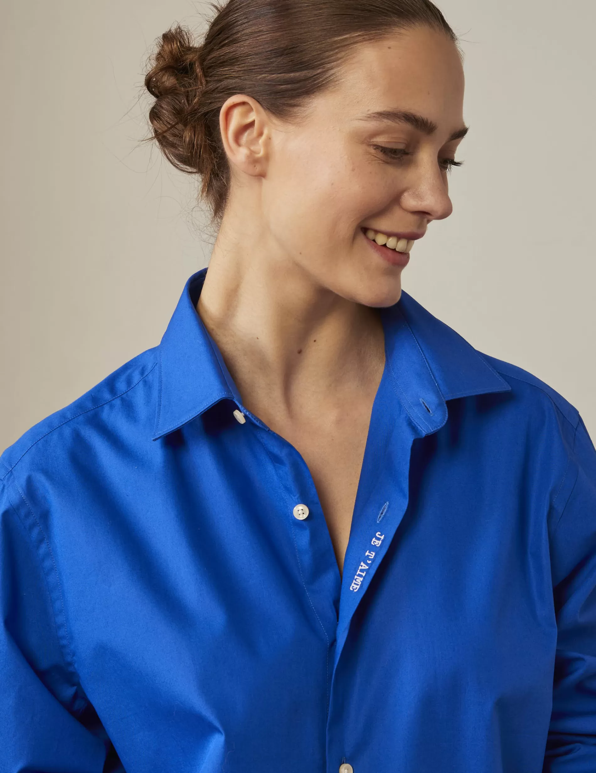 Figaret Paris Colors And Patterns·Plain Shirts | Colors And Patterns·Blue Shirts | Chemise Mixte "Je T'aime" Bleue