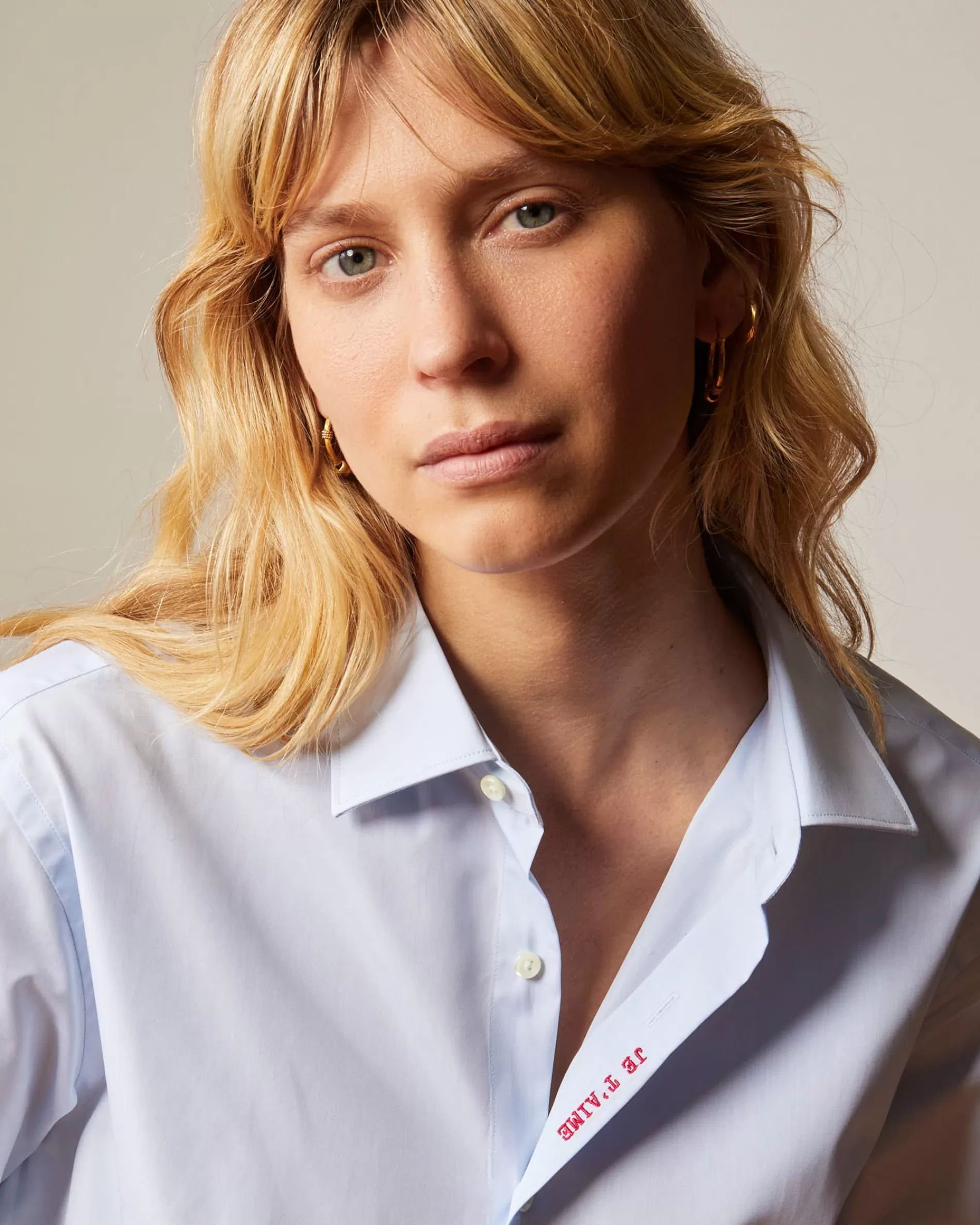 Figaret Paris Colors And Patterns·Plain Shirts | Colors And Patterns·Blue Shirts | Chemise Mixte "Je T'aime" Bleue
