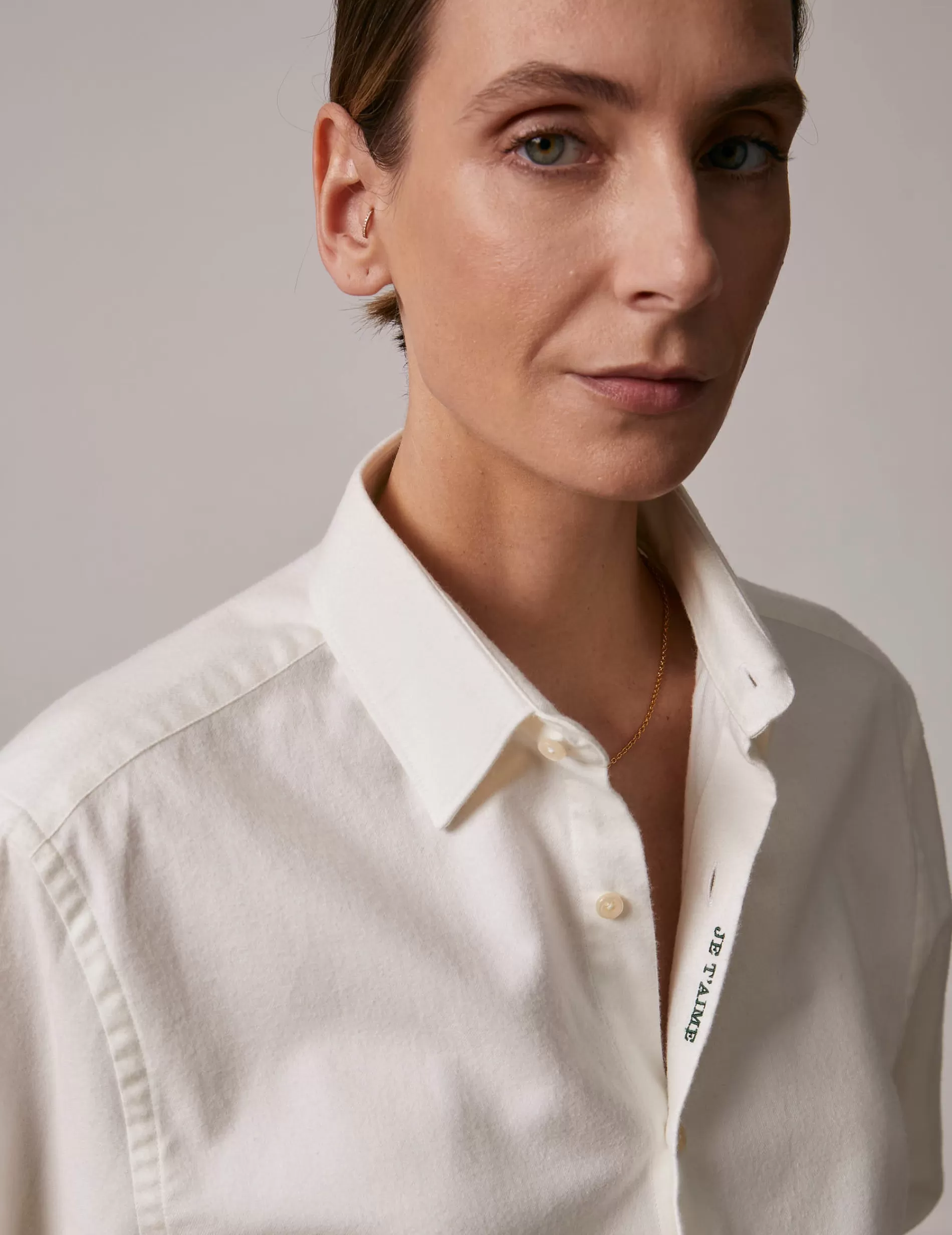 Figaret Paris Colors And Patterns·Plain Shirts | Colors And Patterns·White Shirts | Chemise Mixte "Je T'aime" En Coton Cachemire Blanche