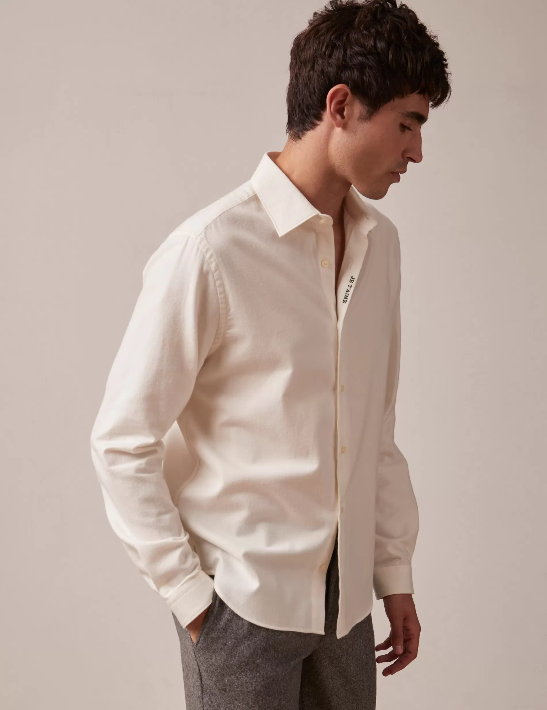 Figaret Paris Colors And Patterns·Plain Shirts | Colors And Patterns·White Shirts | Chemise Mixte "Je T'aime" En Coton Cachemire Blanche