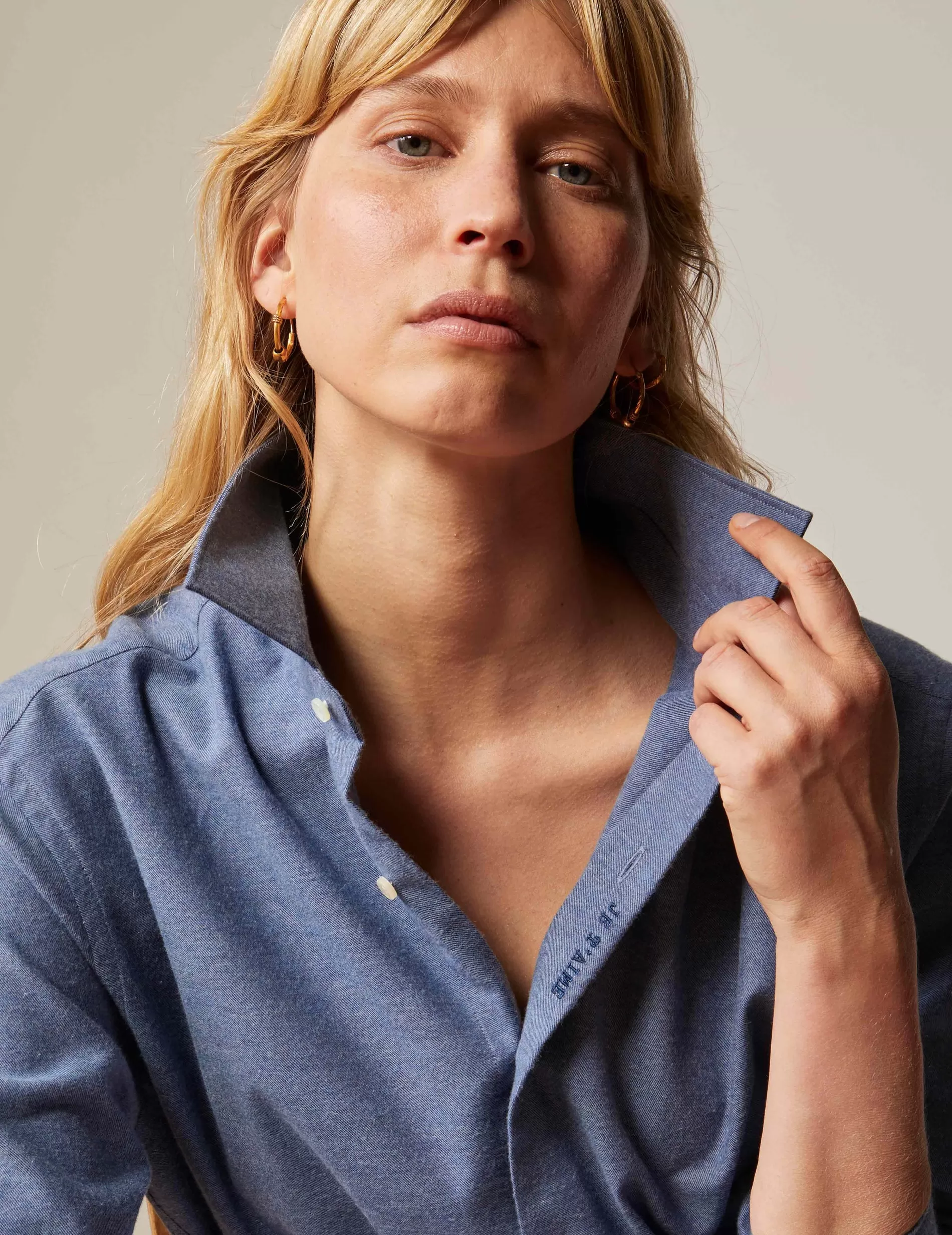 Figaret Paris Colors And Patterns·Plain Shirts | Colors And Patterns·Blue Shirts | Chemise Mixte "je T'aime" En Coton Et Cachemire Bleu