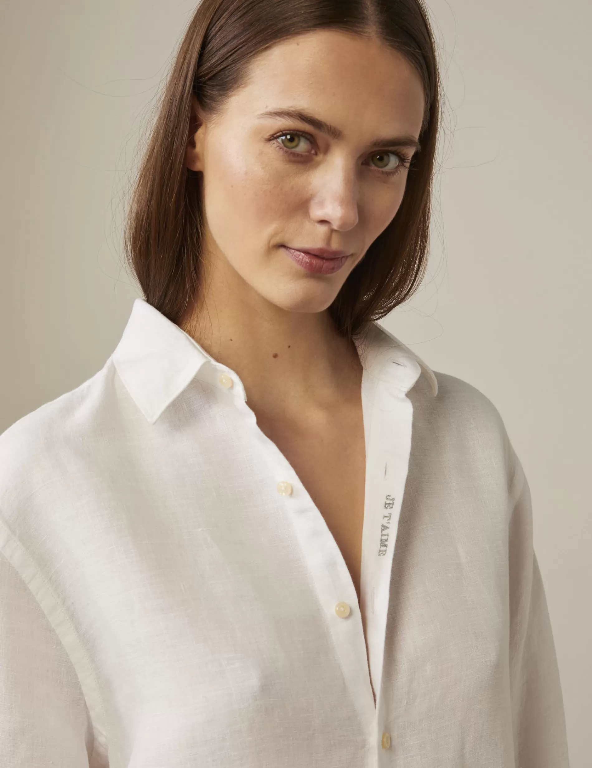 Figaret Paris Colors And Patterns·Plain Shirts | Curation·Je T'Aime Shirts | Chemise Mixte "Je T'aime" En Lin Blanc
