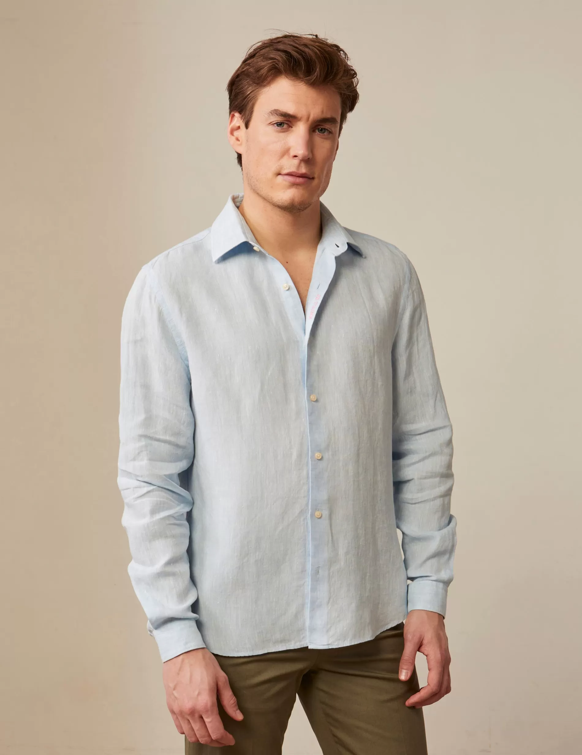 Figaret Paris Colors And Patterns·Plain Shirts | Colors And Patterns·Blue Shirts | Chemise Mixte "Je T'aime" En Lin Bleu
