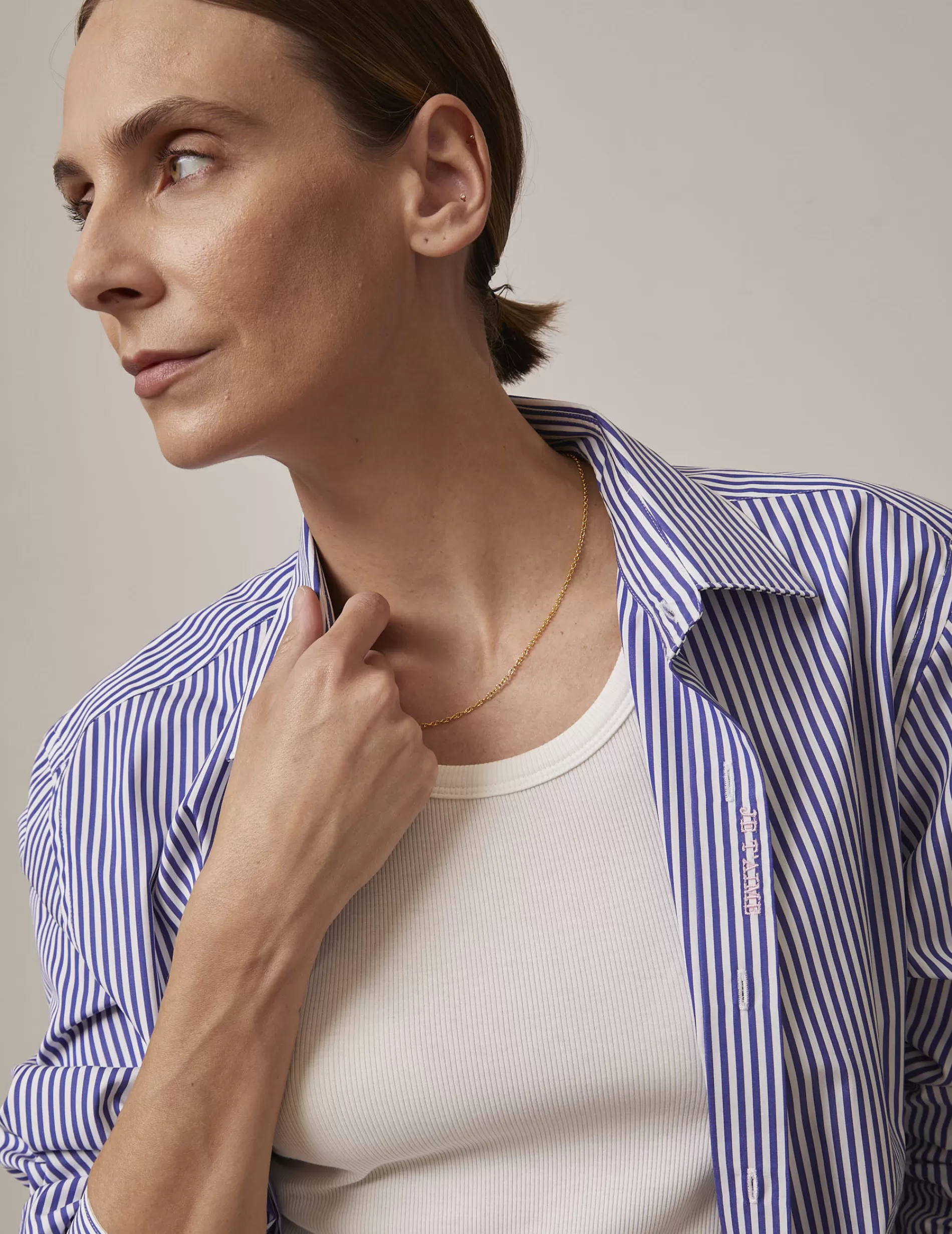 Figaret Paris Fabrics·Cotton Shirts | Curation·Je T'Aime Shirts | Chemise Mixte "Je T'aime" Rayée Marine