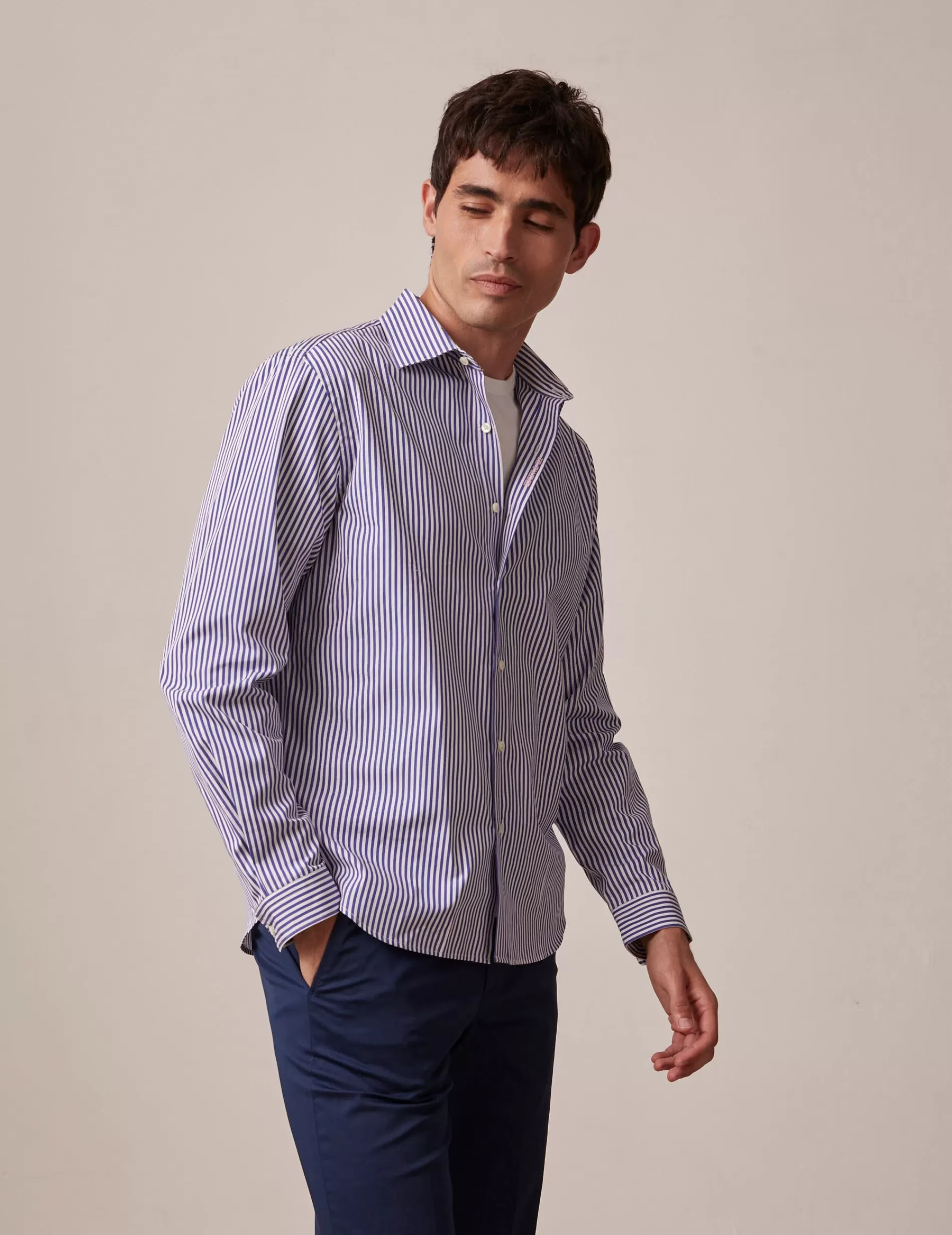 Figaret Paris Fabrics·Cotton Shirts | Curation·Je T'Aime Shirts | Chemise Mixte "Je T'aime" Rayée Marine