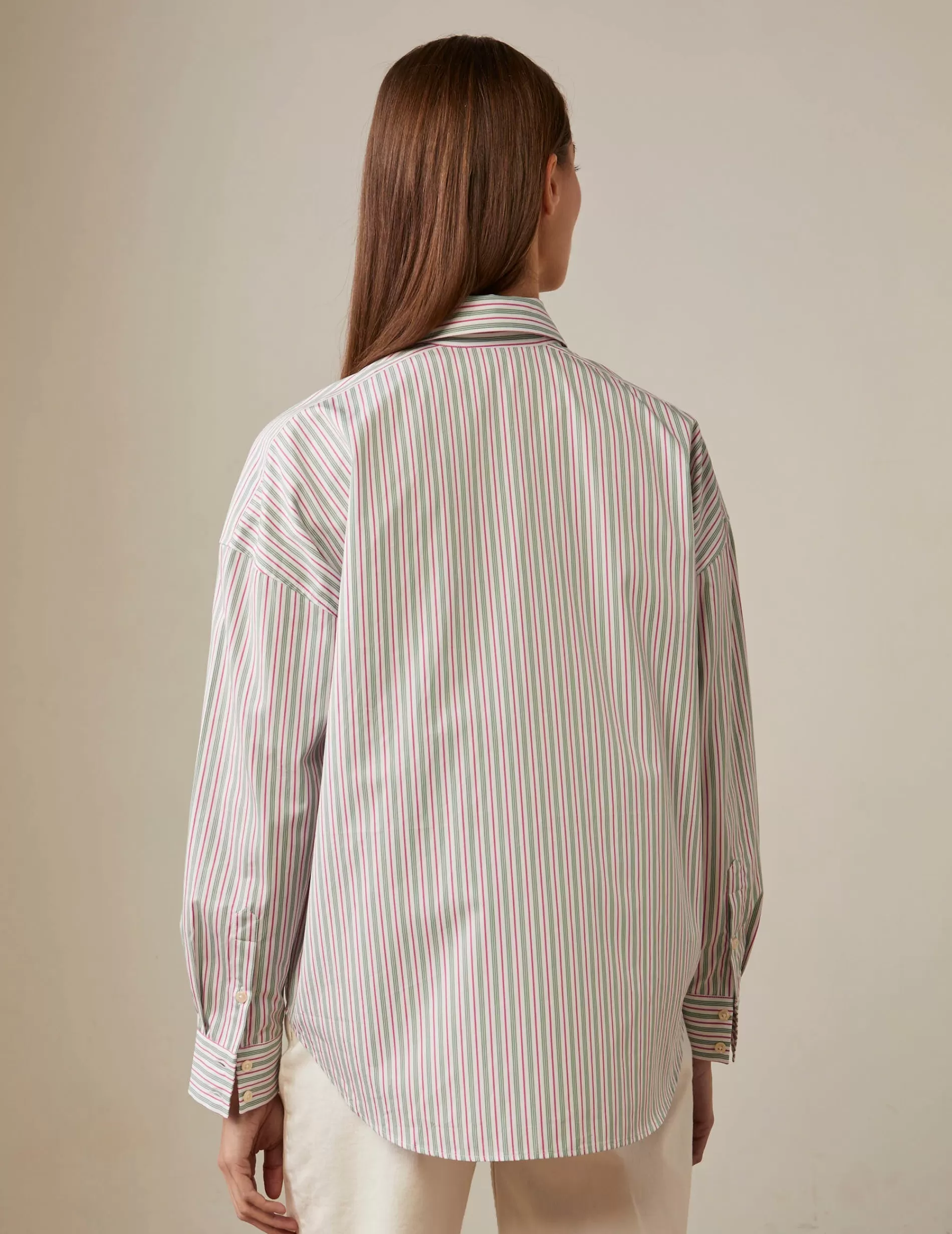 Figaret Paris Colors And Patterns·Stripe Shirts | Fabrics·Cotton Shirts | Chemise Oversize Helina Rayée e Vert