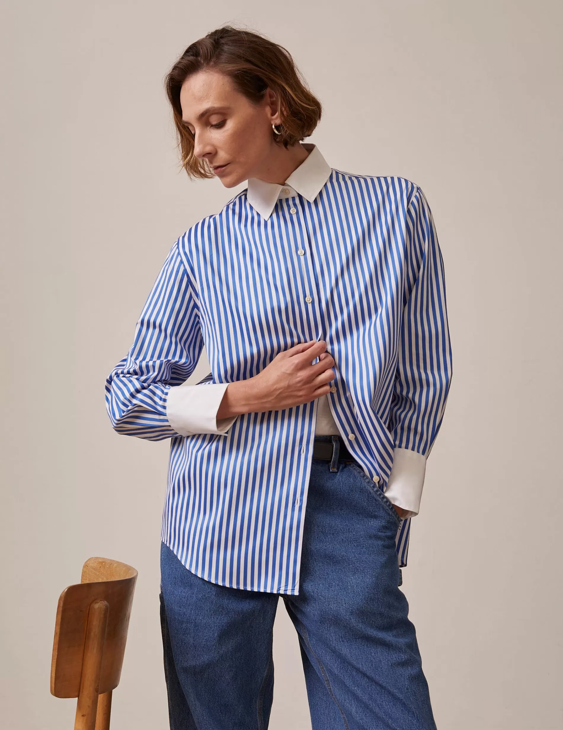 Figaret Paris Colors And Patterns·Stripe Shirts | Colors And Patterns·Blue Shirts | Chemise Oversize Mathilde Rayée e Bleu