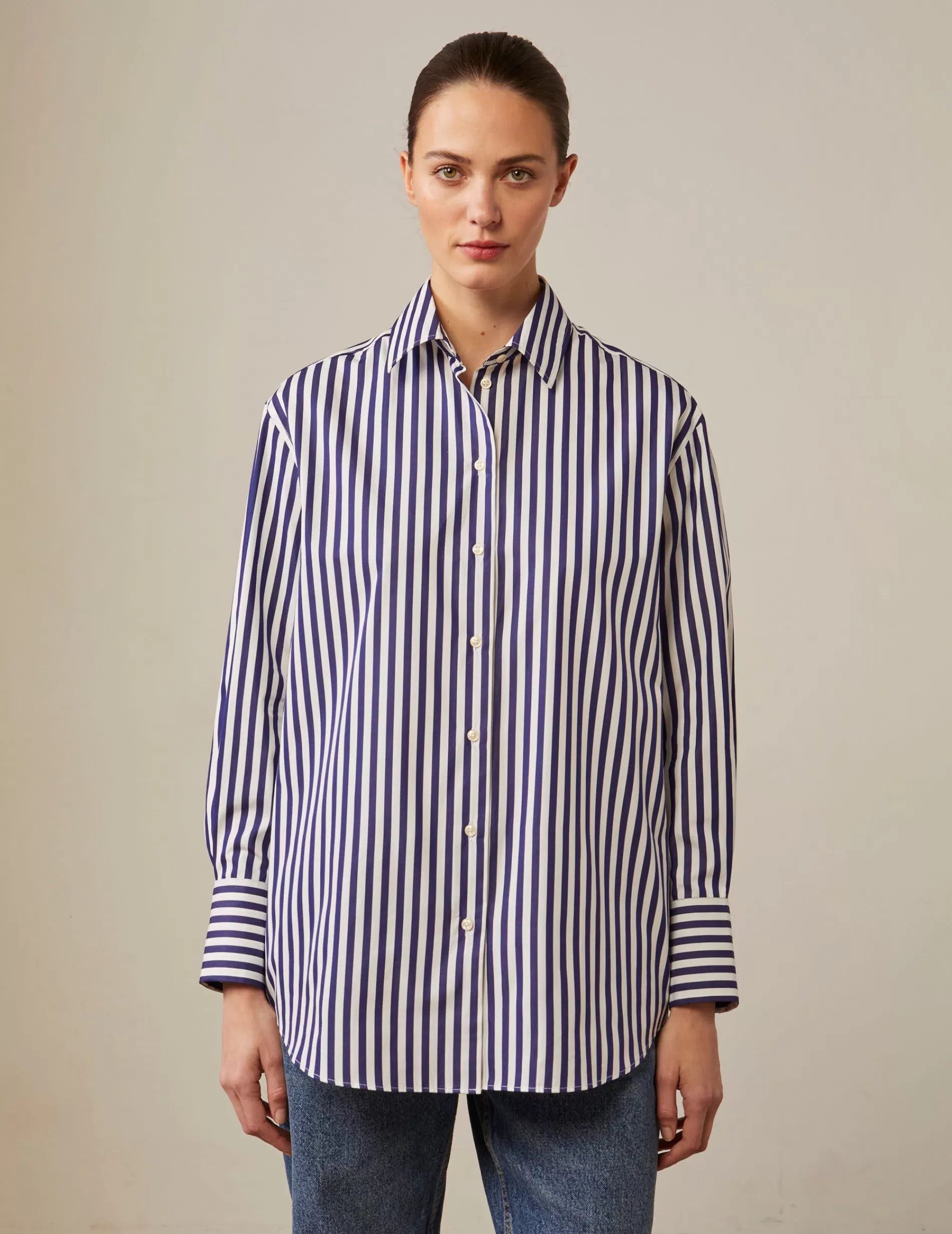 Figaret Paris Colors And Patterns·Stripe Shirts | Fabrics·Cotton Shirts | Chemise Oversize Mathilde Rayée Bleue