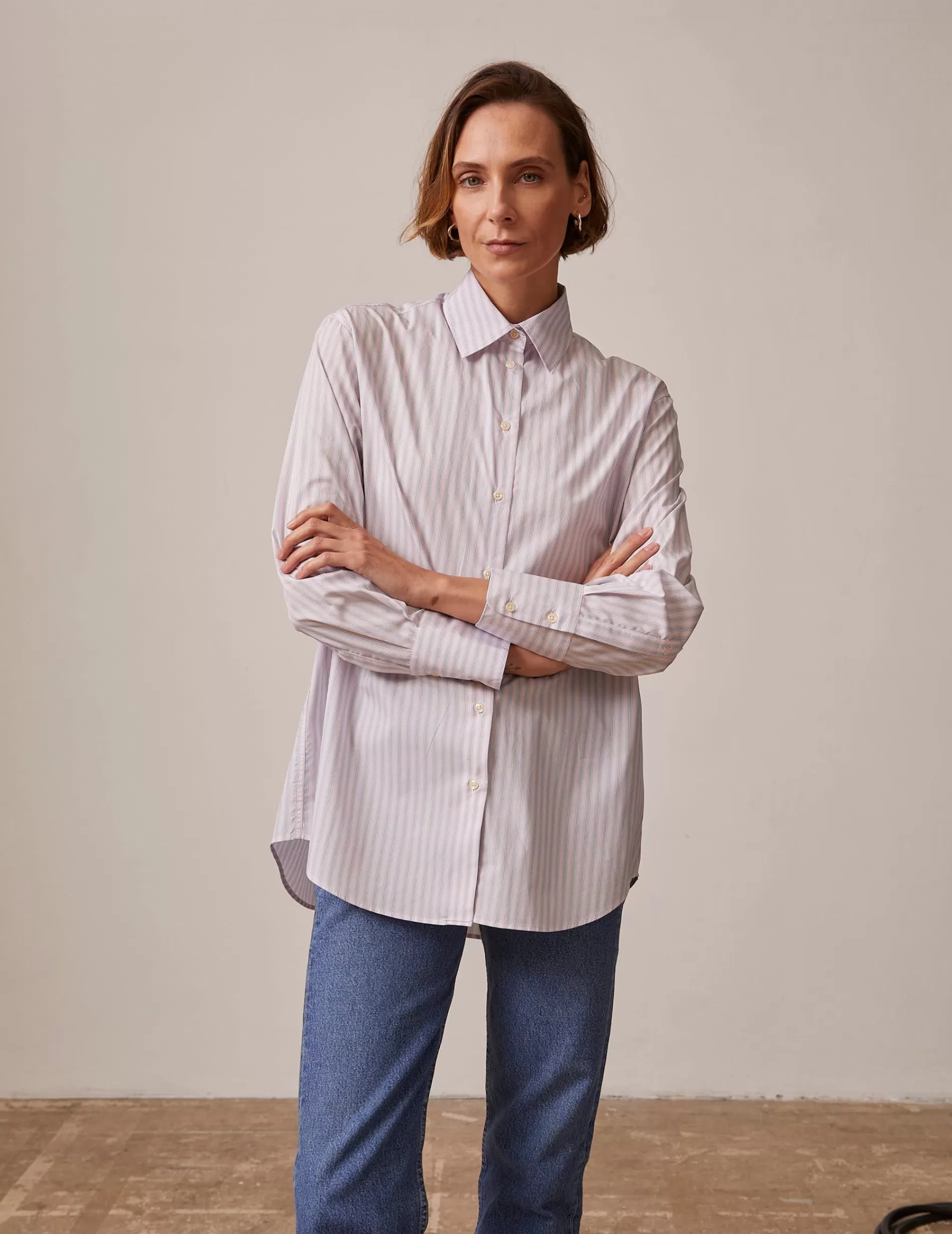 Figaret Paris Colors And Patterns·Stripe Shirts | Colors And Patterns·Pink Shirts | Chemise Oversize Mathilde Rayée Rose