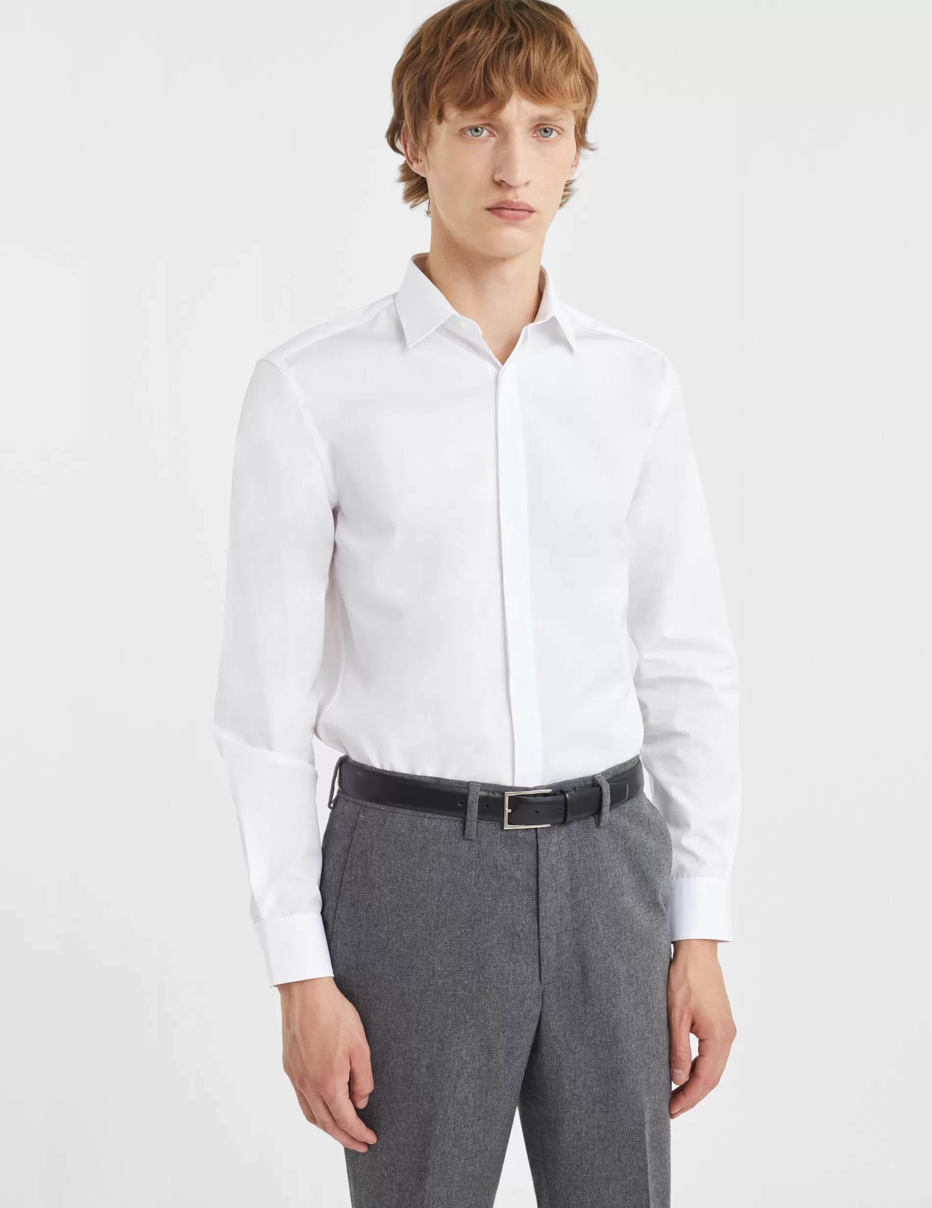 Figaret Paris Styles·Formal Shirts | Curation·Long Sleeve Shirts | Chemise Semi-ajustée Gorge Cachée he Blanc