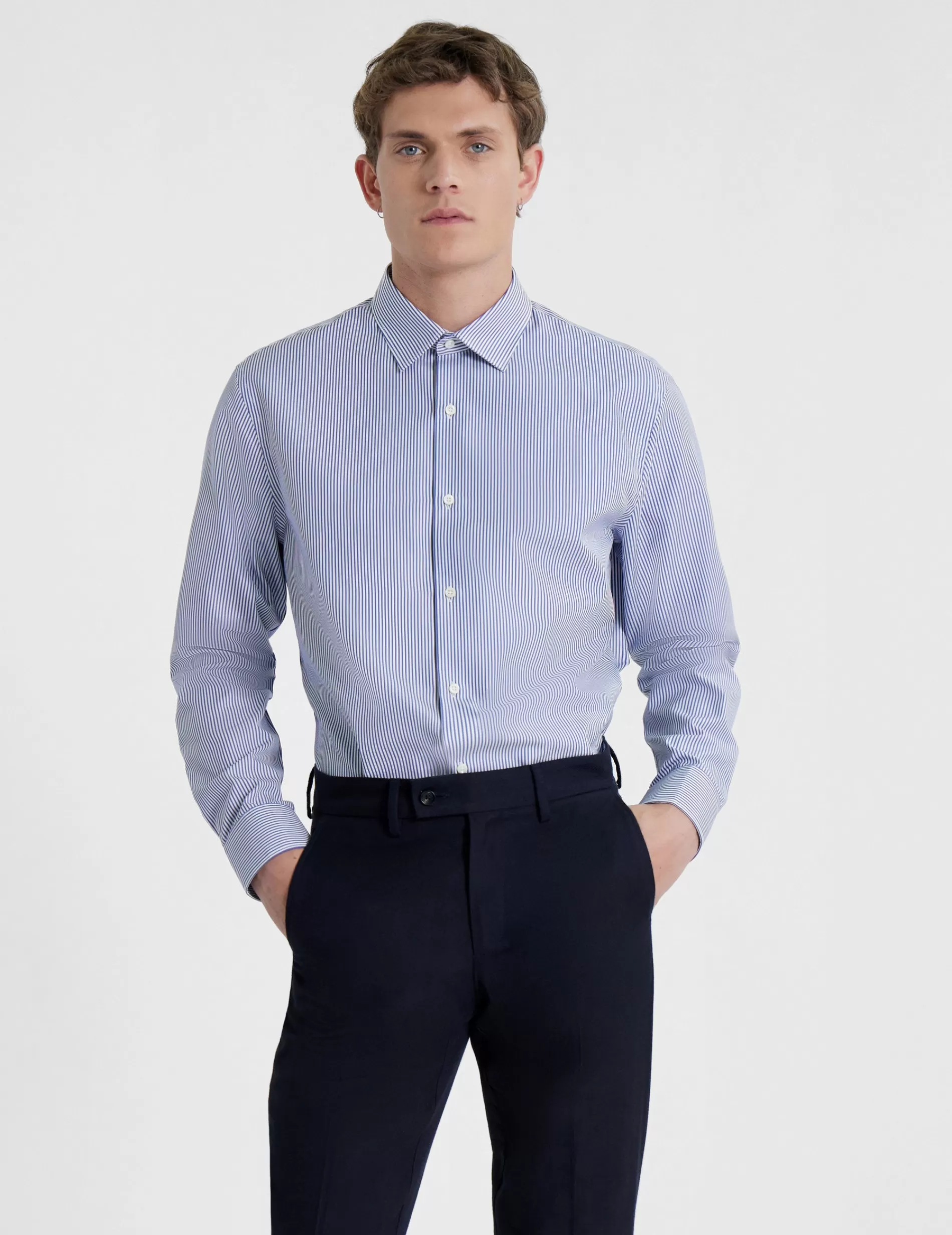 Figaret Paris Colors & Patterns·Stripe Shirts | Colors & Patterns·Blue Shirts | Chemise Semi-ajustée Rayée Bleue
