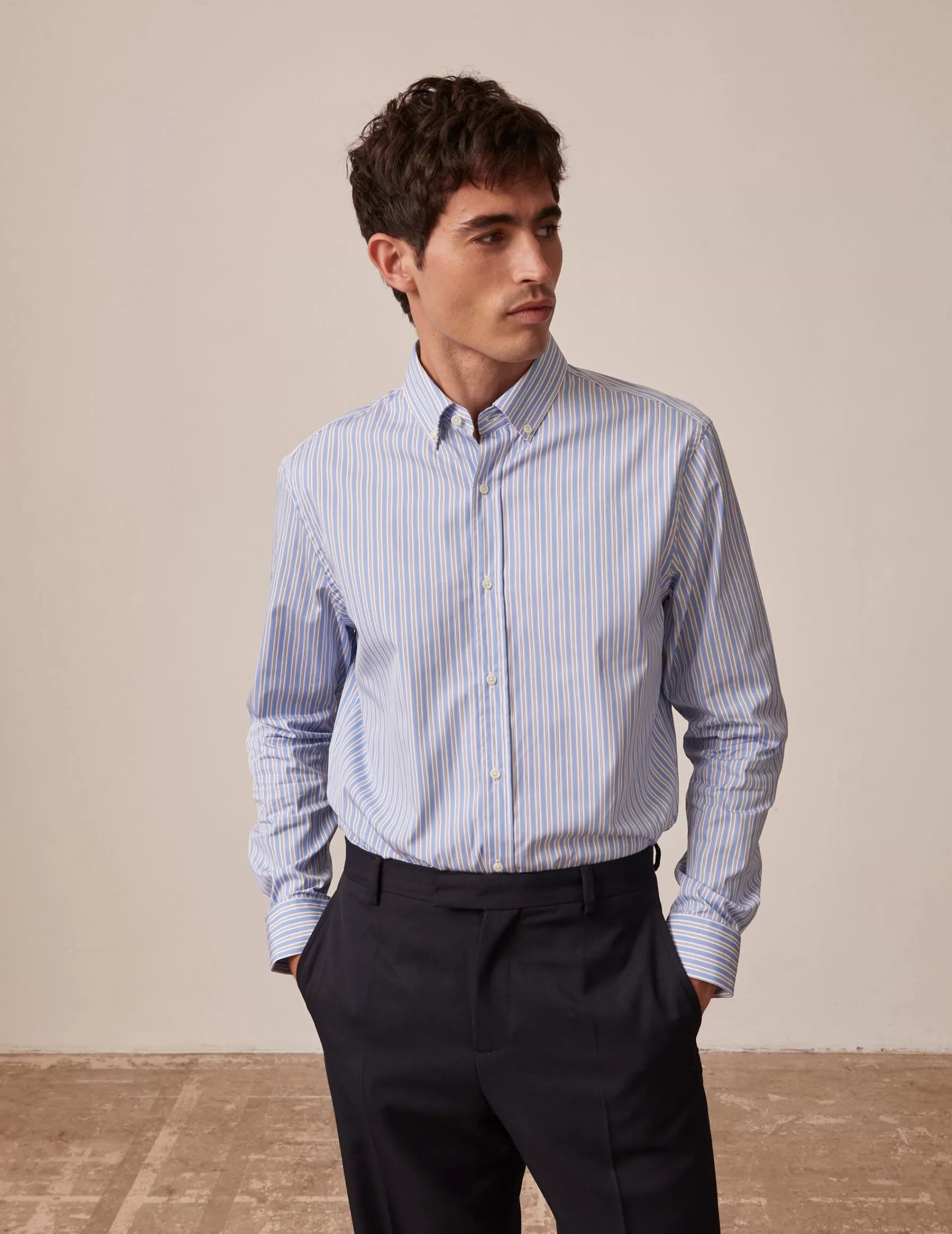 Figaret Paris Colors & Patterns·Stripe Shirts | Colors & Patterns·Blue Shirts | Chemise Semi-ajustée Rayée e Bleu