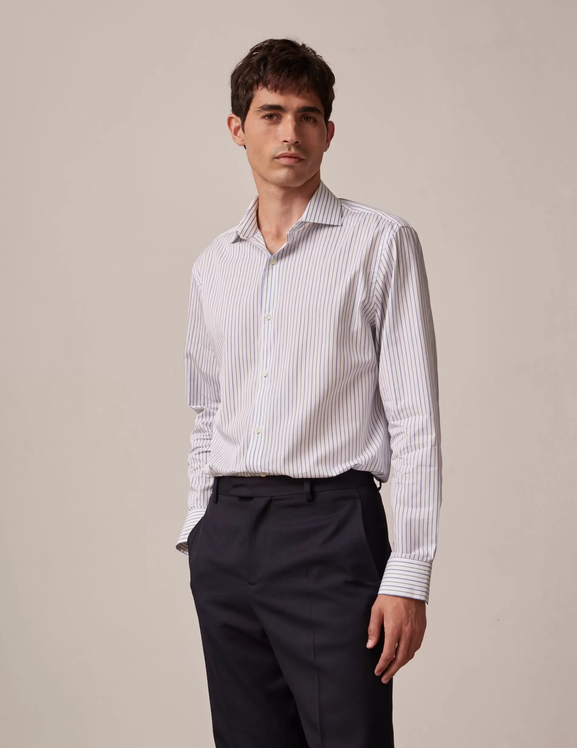 Figaret Paris Colors & Patterns·Blue Shirts | Styles·Formal Shirts | Chemise Semi-ajustée Rayée e Bleu