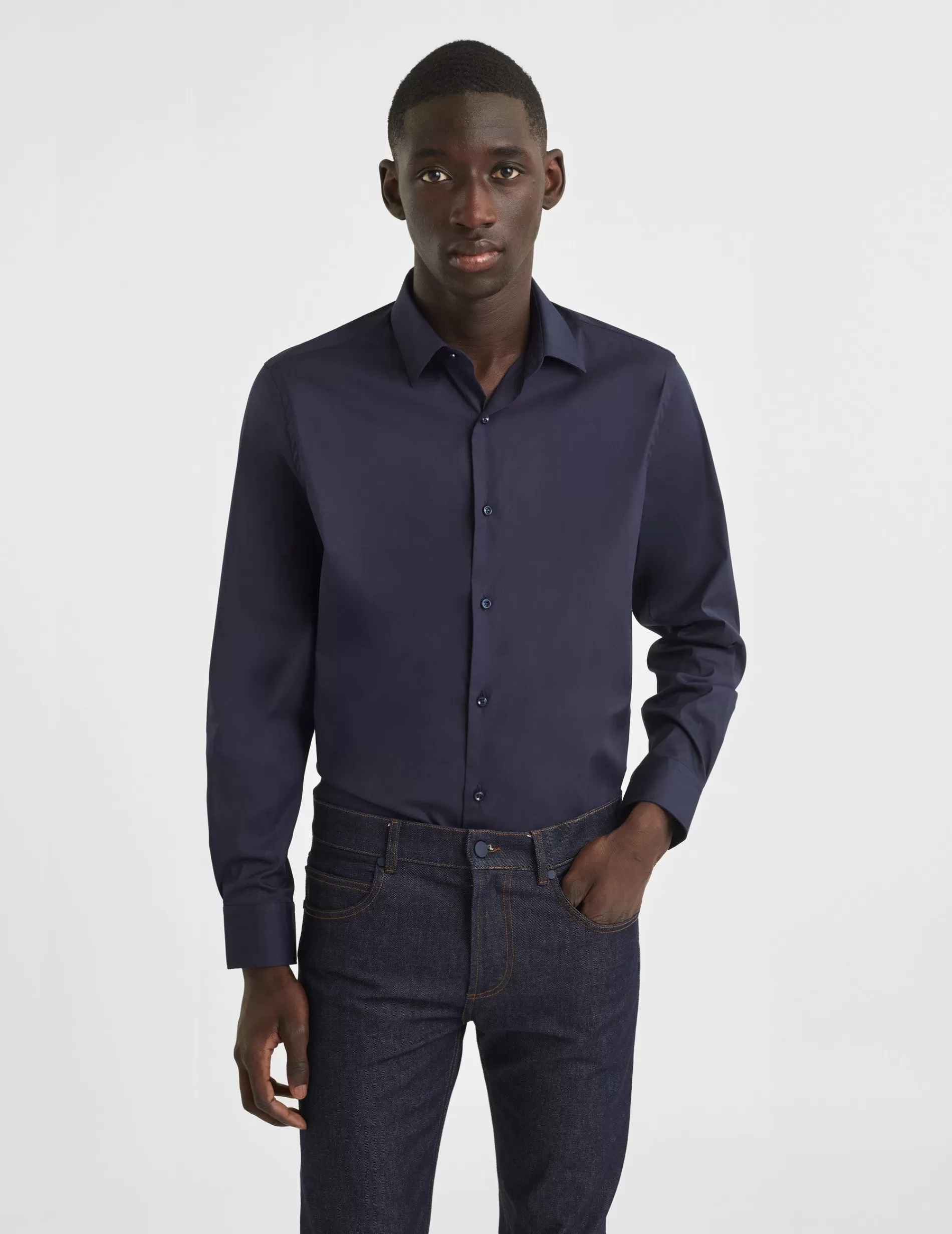 Figaret Paris Colors & Patterns·Blue Shirts | Styles·Formal Shirts | Chemise Semi-ajustée Stretch Bleu Marine