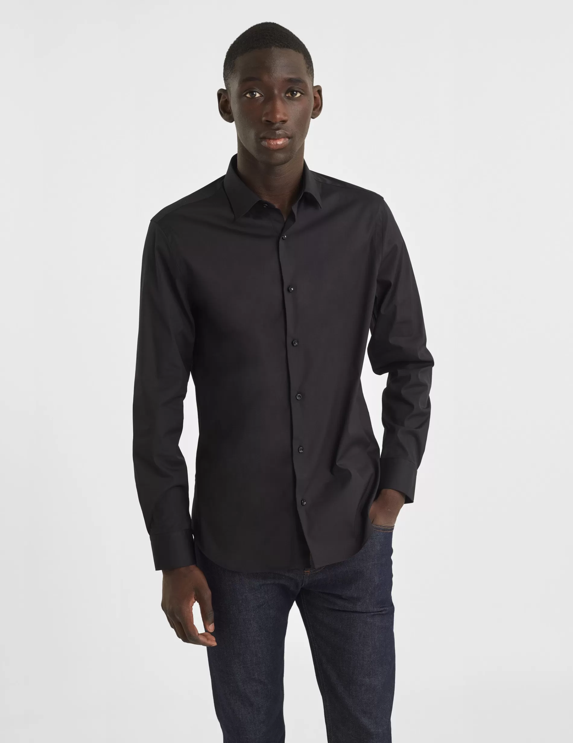 Figaret Paris Styles·Formal Shirts | Curation·Long Sleeve Shirts | Chemise Semi-ajustée Stretch e Noir