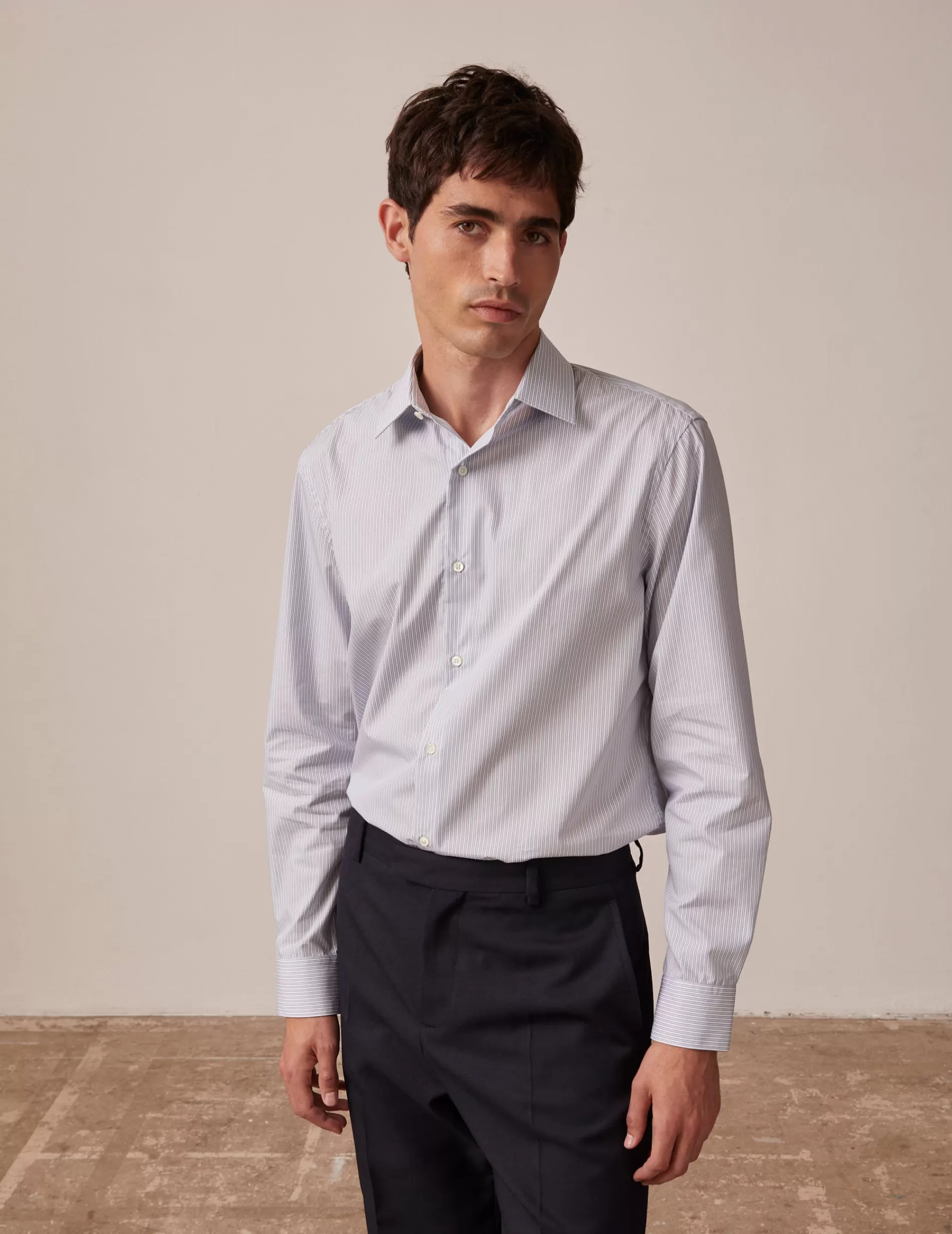 Figaret Paris Colors & Patterns·Stripe Shirts | Colors & Patterns·Blue Shirts | Chemise Semi-ajustée Voyage Rayée e Bleu
