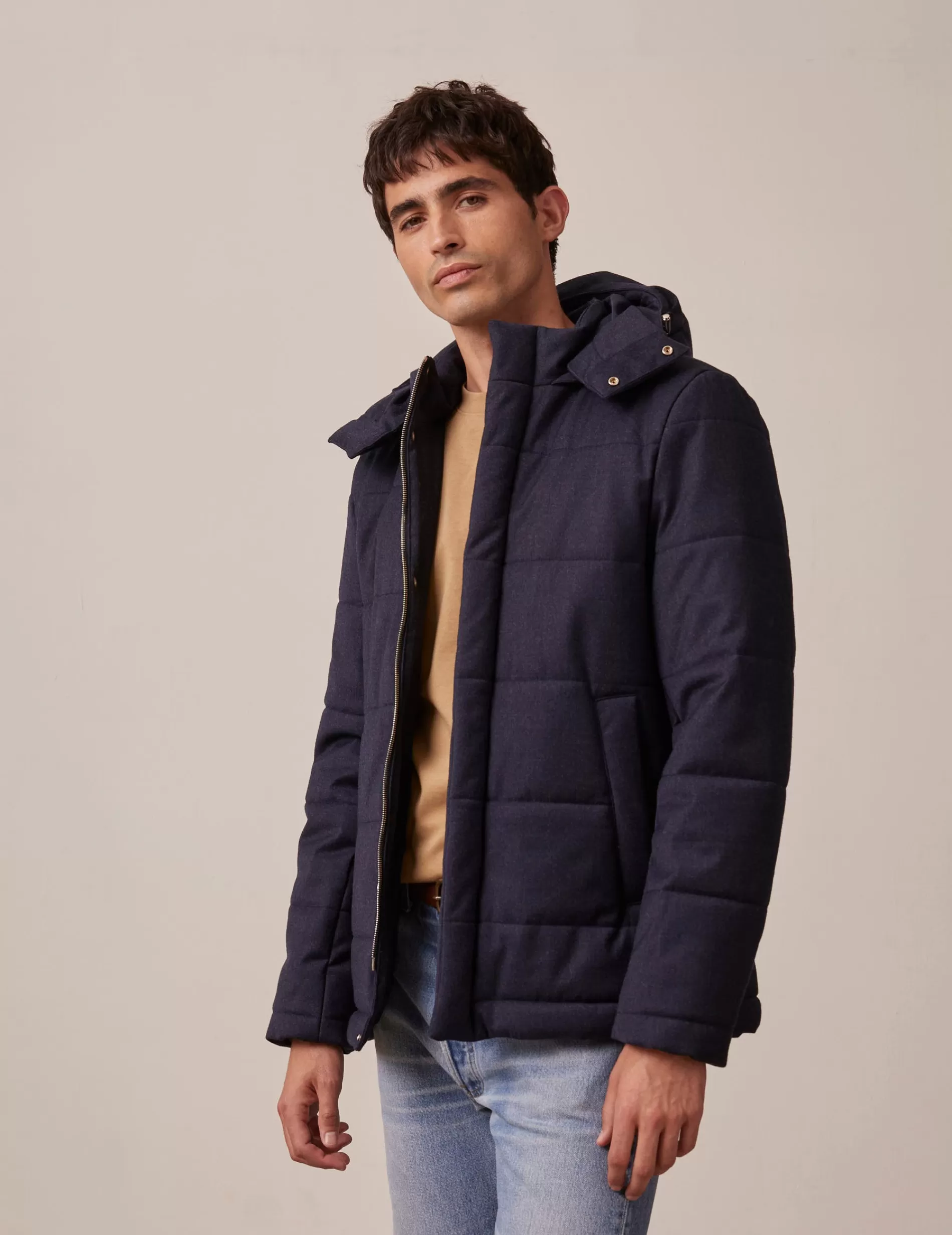 Figaret Paris Outerwear | Doudoune Isola En Flanelle Marine