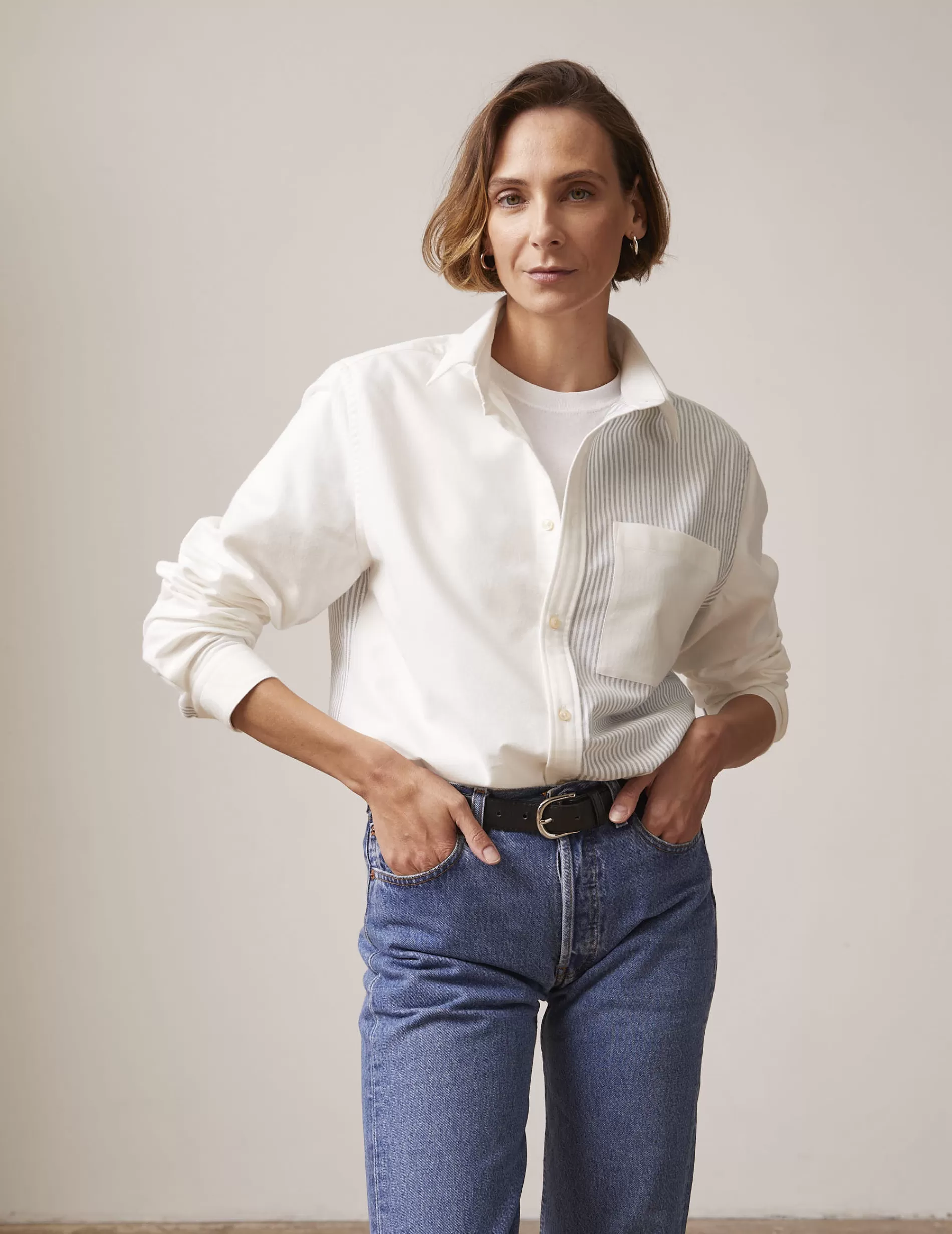 Figaret Paris Colors And Patterns·Plain Shirts | Fabrics·Cotton Shirts | Fun Shirt William écru Rayé Vert
