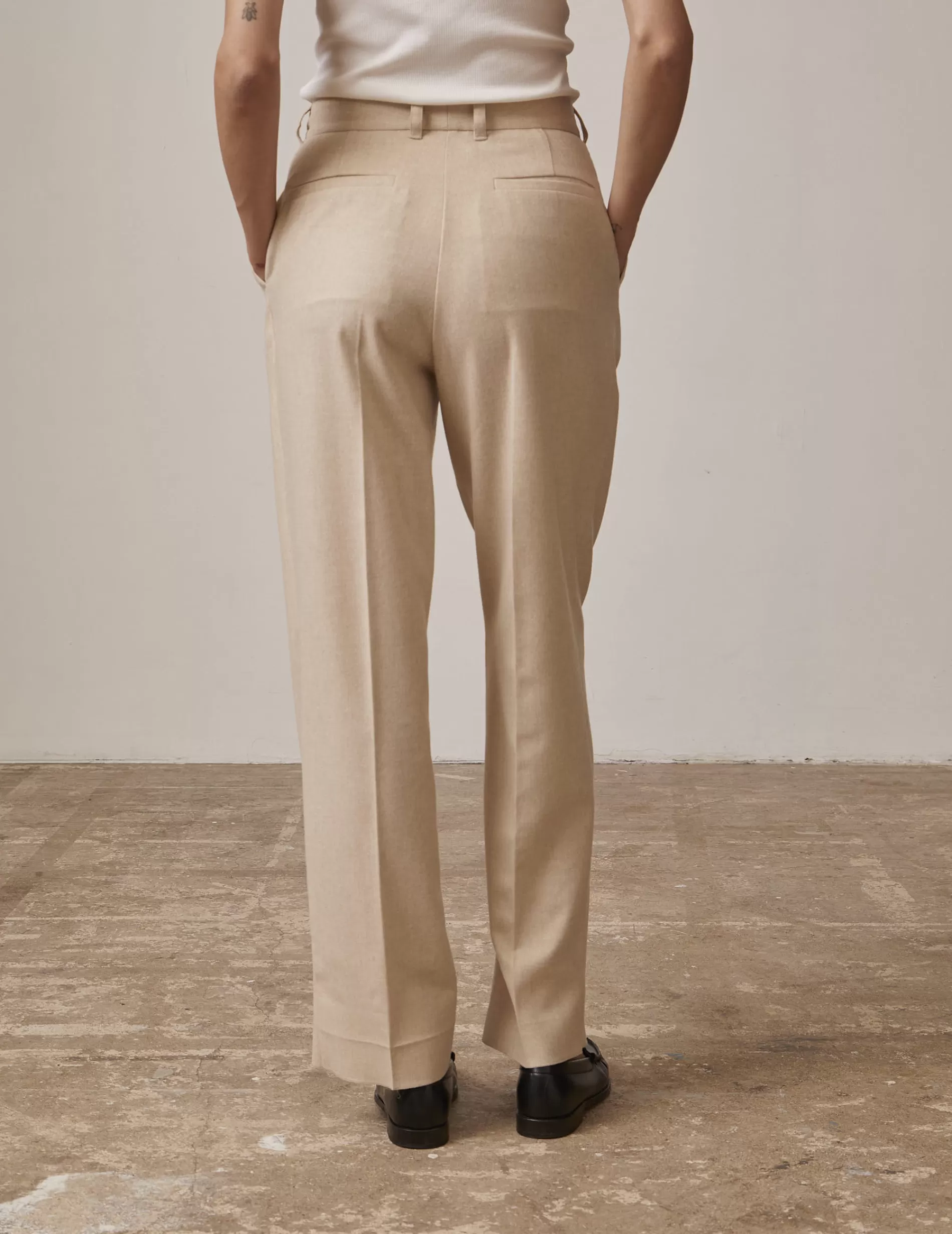 Figaret Paris Ready To Wear | Pantalon Grazia En Toile De Laine Beige